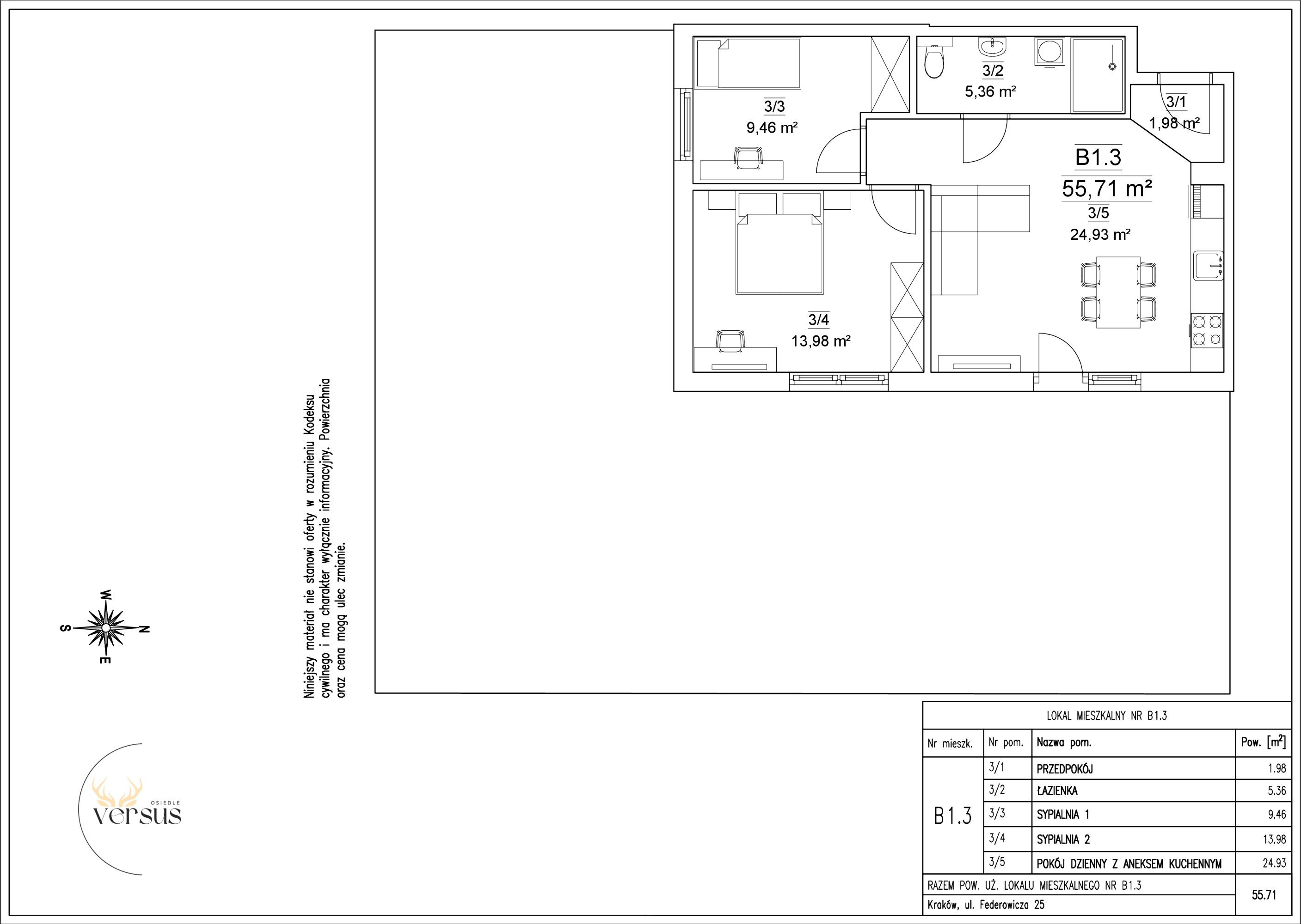 Mieszkanie 55,71 m², parter, oferta nr B1/M.3, Osiedle Versus, Kraków, Dębniki, Skotniki, ul. Jana Kantego Federowicza-idx