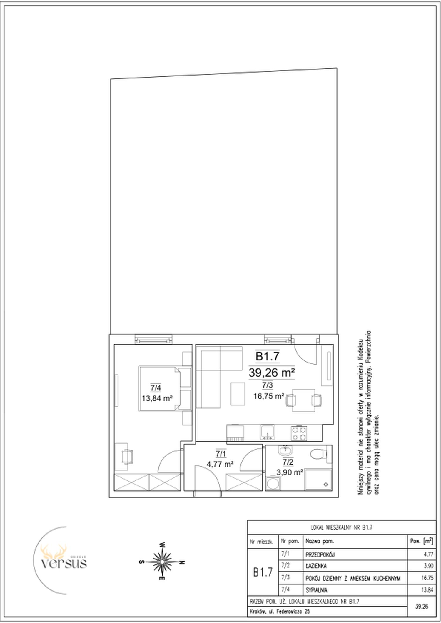 Mieszkanie 39,26 m², parter, oferta nr B1/M.7, Osiedle Versus, Kraków, Dębniki, Skotniki, ul. Jana Kantego Federowicza-idx