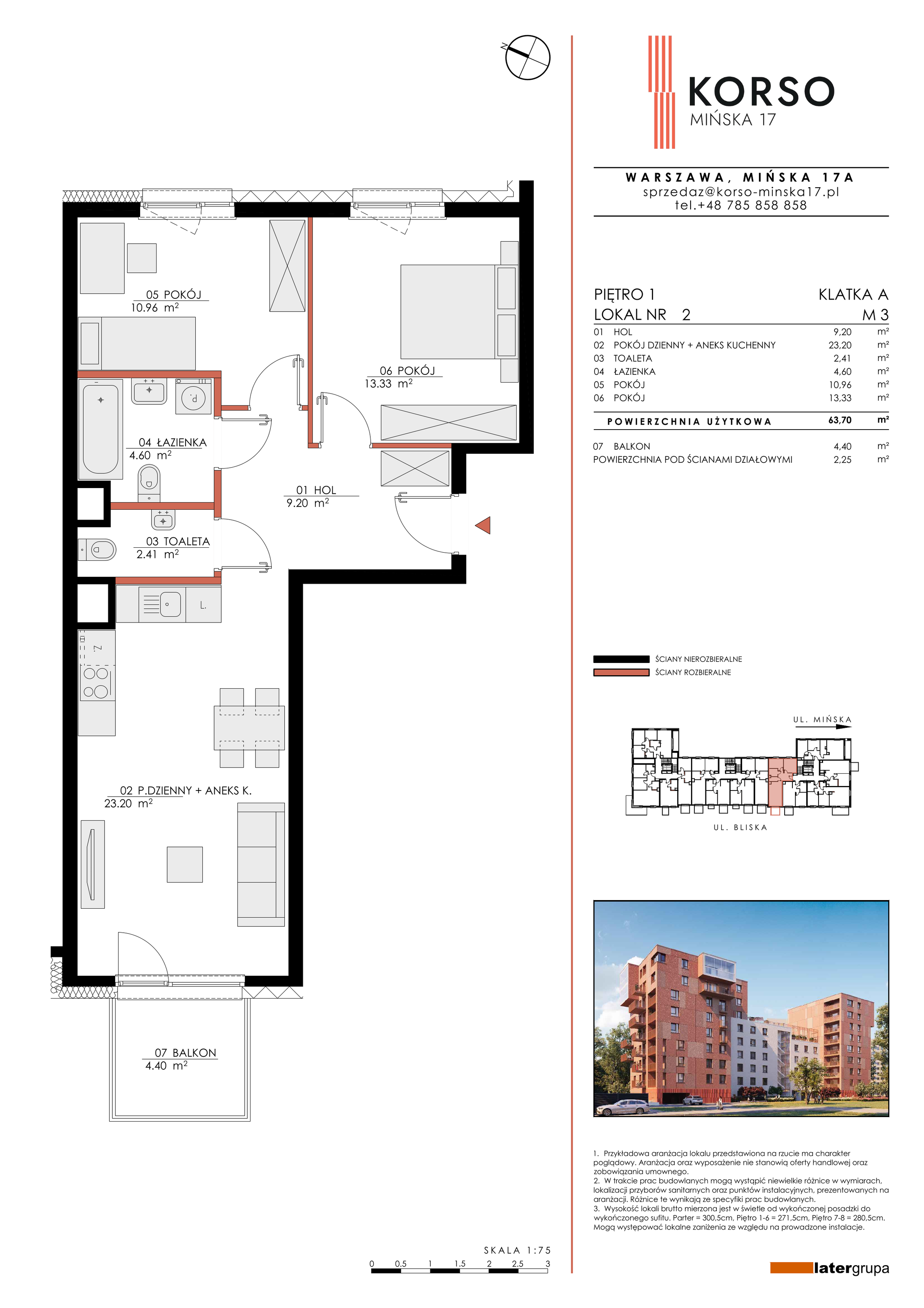 Apartament 63,70 m², piętro 1, oferta nr 2, KORSO Mińska 17, Warszawa, Praga Południe, Kamionek, ul. Mińska 17-idx