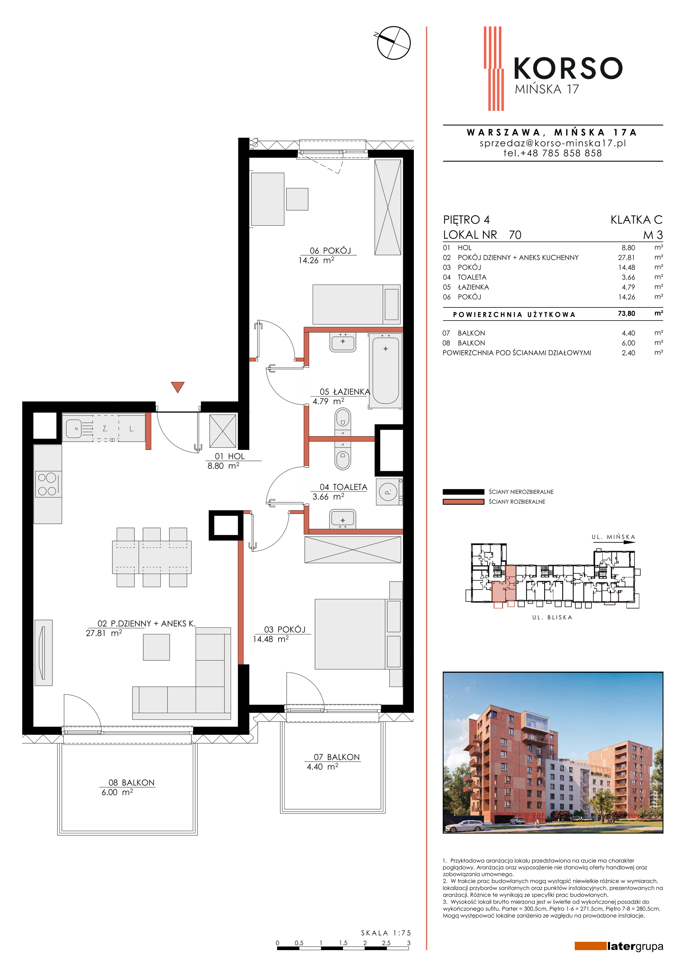 Apartament 73,80 m², piętro 4, oferta nr 70, KORSO Mińska 17, Warszawa, Praga Południe, Kamionek, ul. Mińska 17-idx