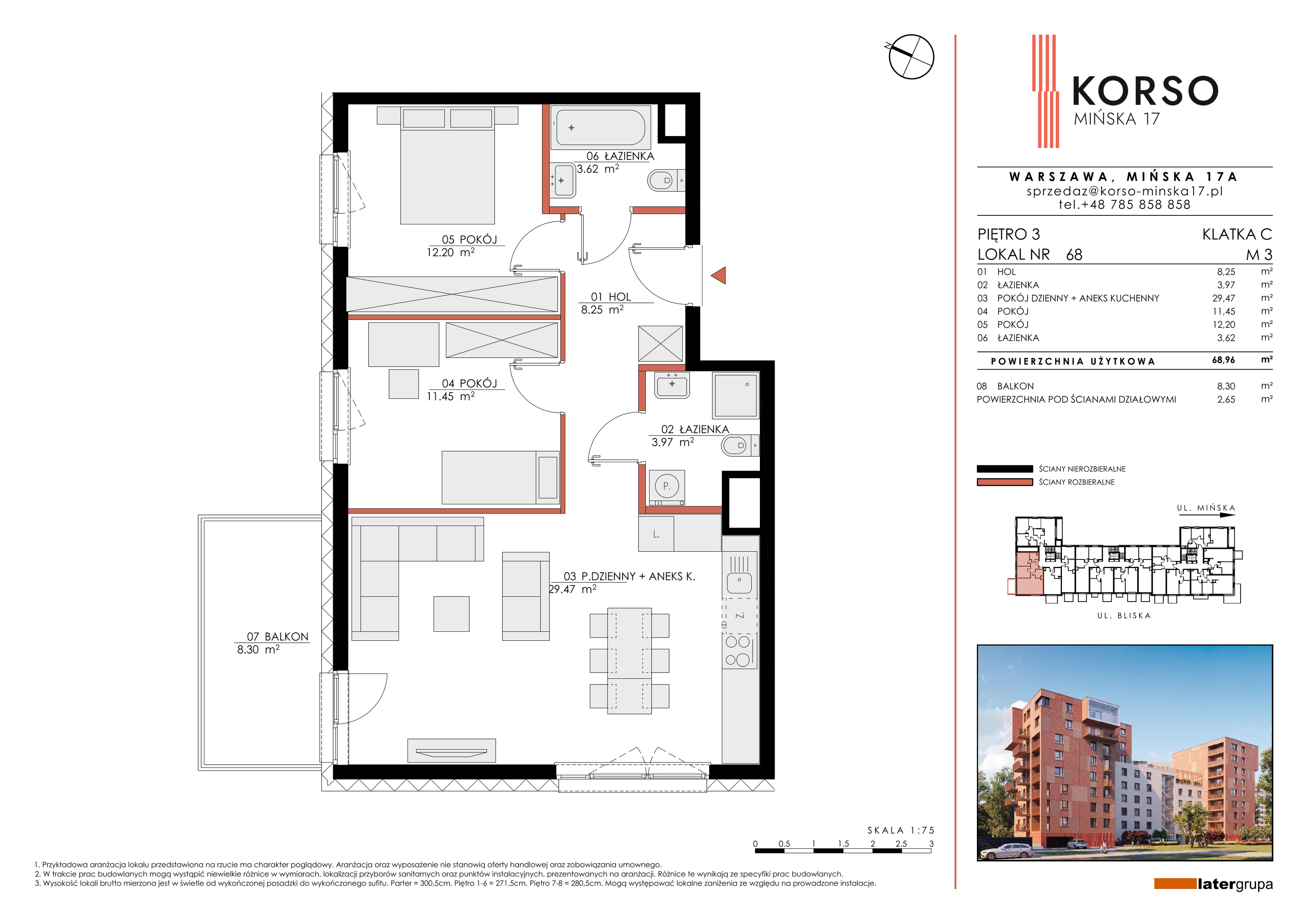 Apartament 68,96 m², piętro 3, oferta nr 68, KORSO Mińska 17, Warszawa, Praga Południe, Kamionek, ul. Mińska 17-idx