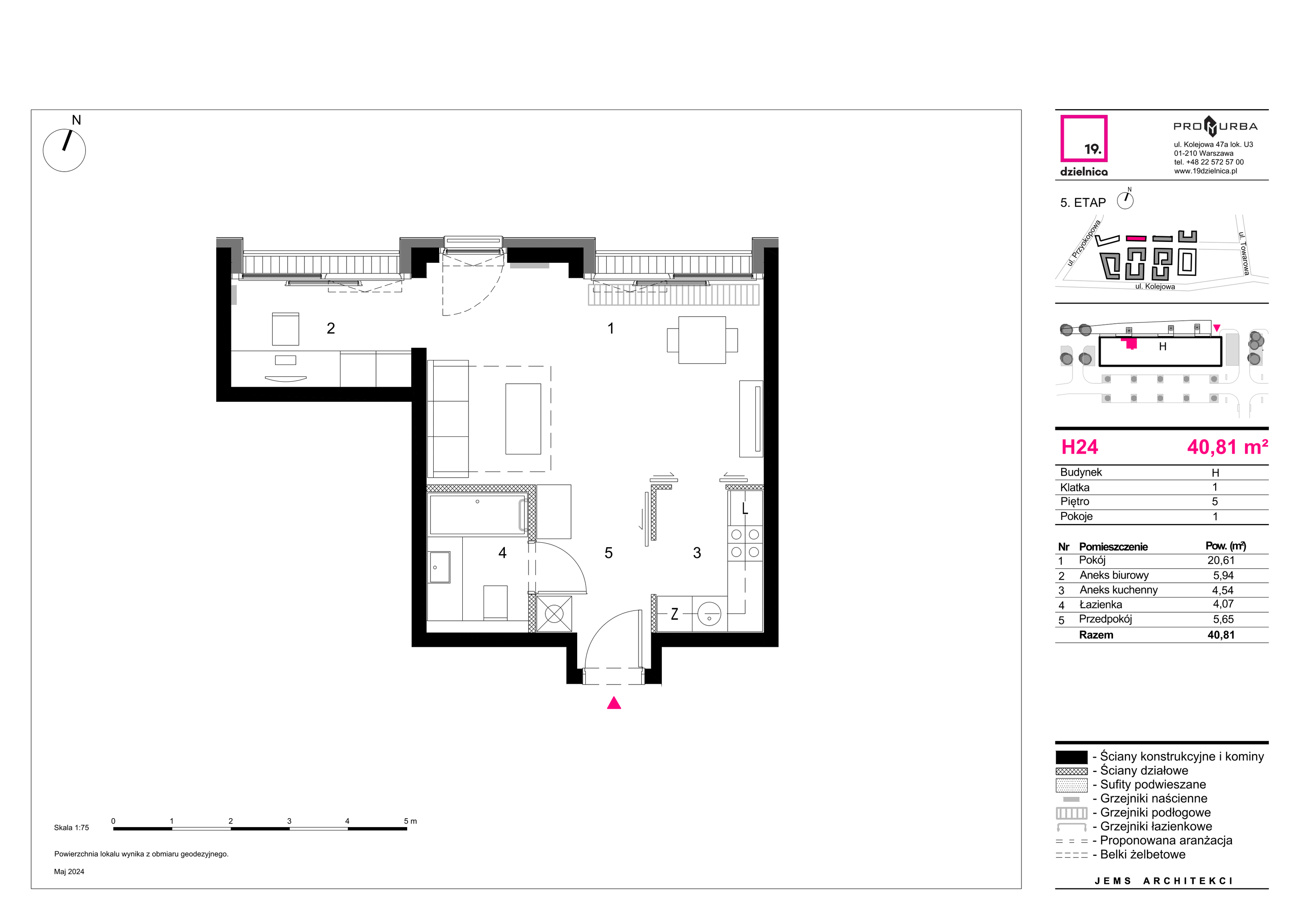 Mieszkanie 40,81 m², piętro 5, oferta nr H24, 19. Dzielnica V etap, Warszawa, Wola, Czyste, ul. Kolejowa 49-idx