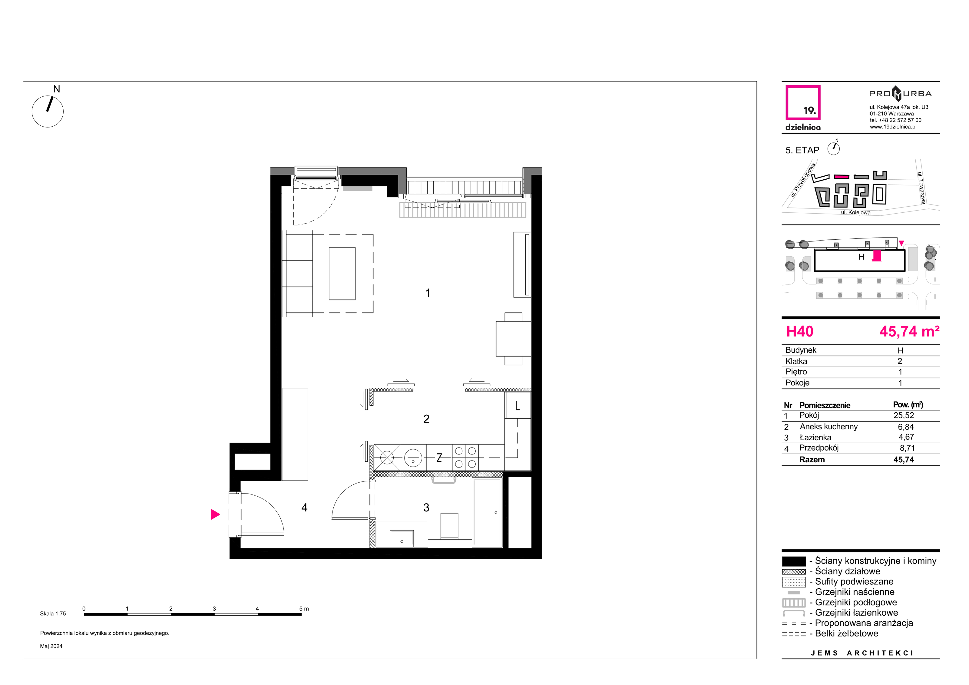 Mieszkanie 45,74 m², piętro 1, oferta nr H40, 19. Dzielnica V etap, Warszawa, Wola, Czyste, ul. Kolejowa 49-idx