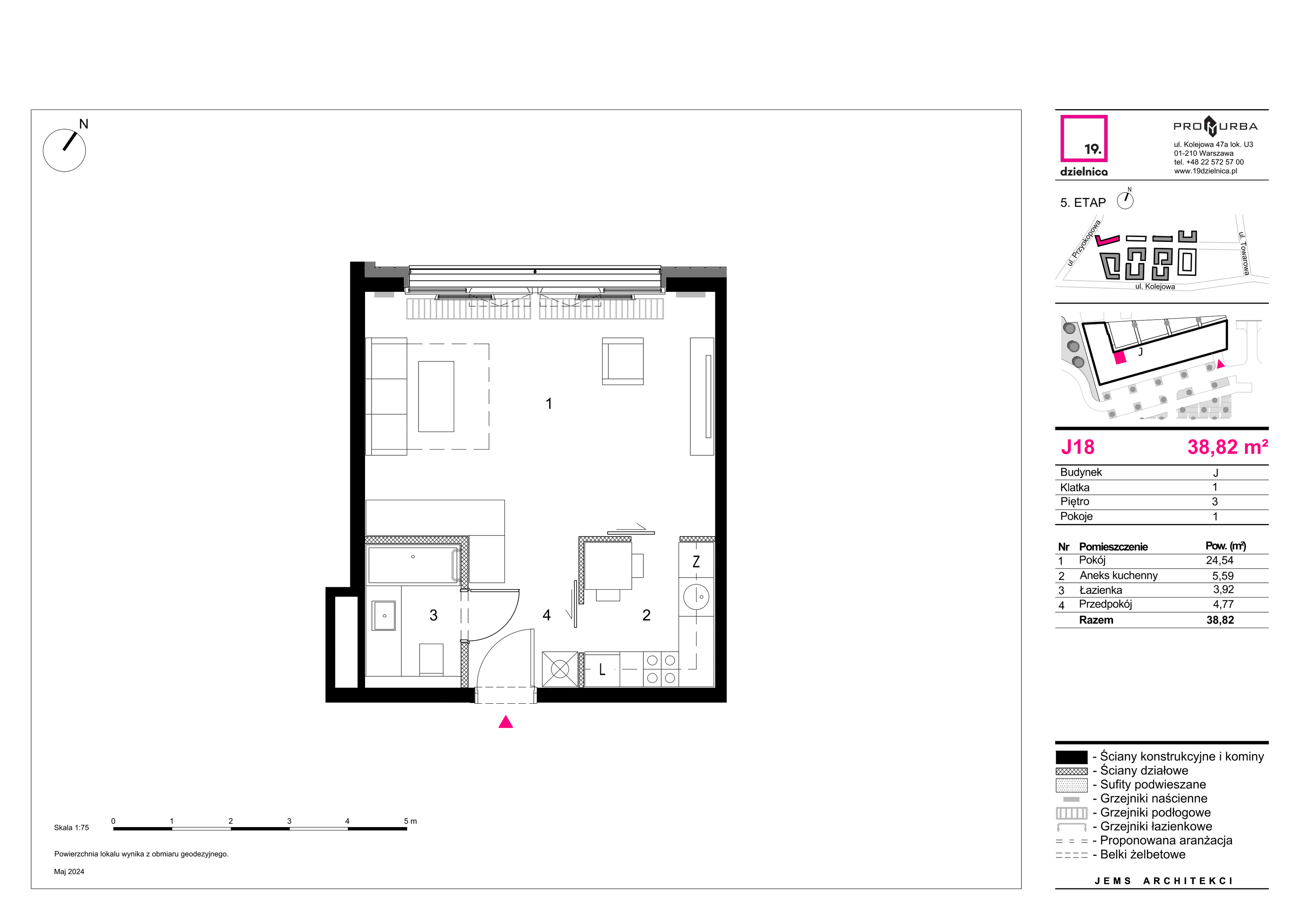 Mieszkanie 38,82 m², piętro 3, oferta nr J18, 19. Dzielnica V etap, Warszawa, Wola, Czyste, ul. Kolejowa 49-idx