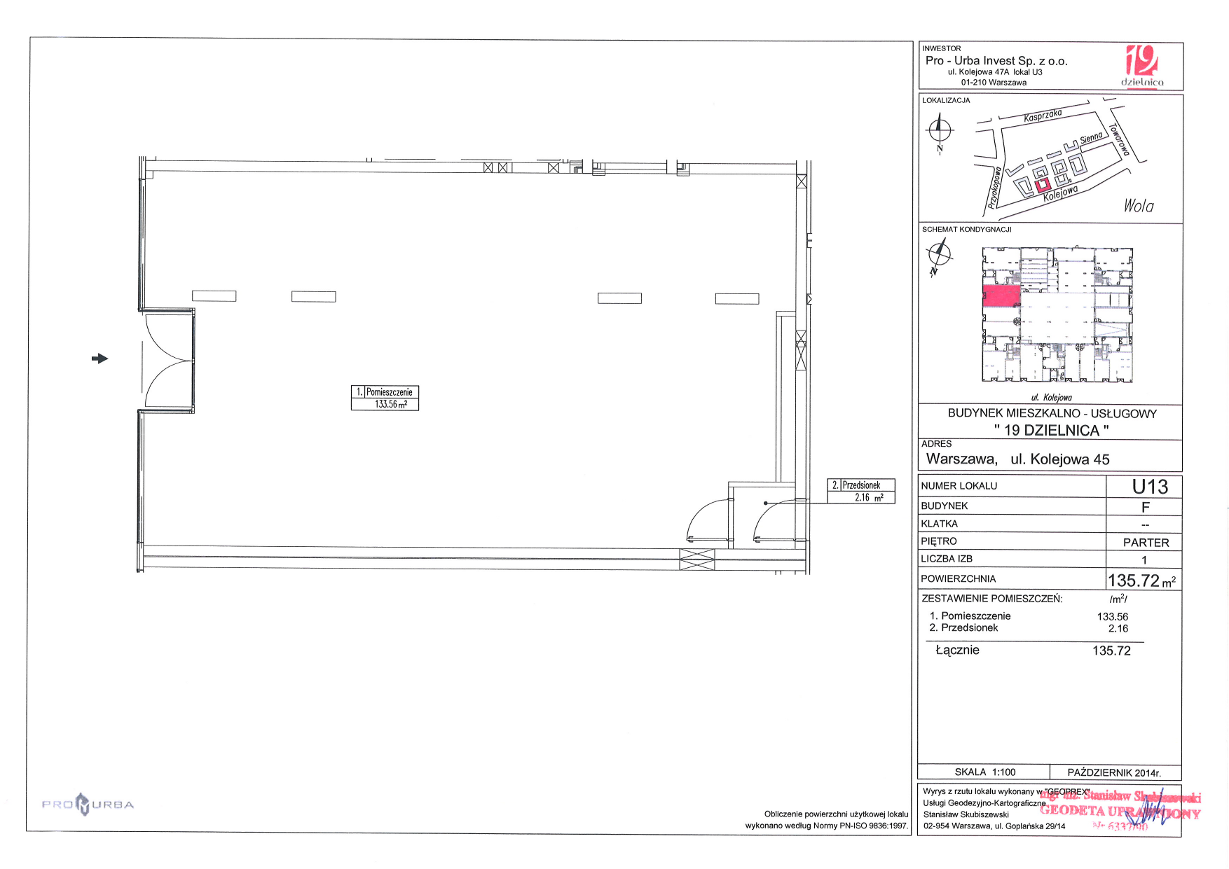 Lokal użytkowy 135,72 m², oferta nr F-U13, 19. Dzielnica - lokale użytkowe, Warszawa, Wola, Czyste, ul. Kolejowa 49-idx