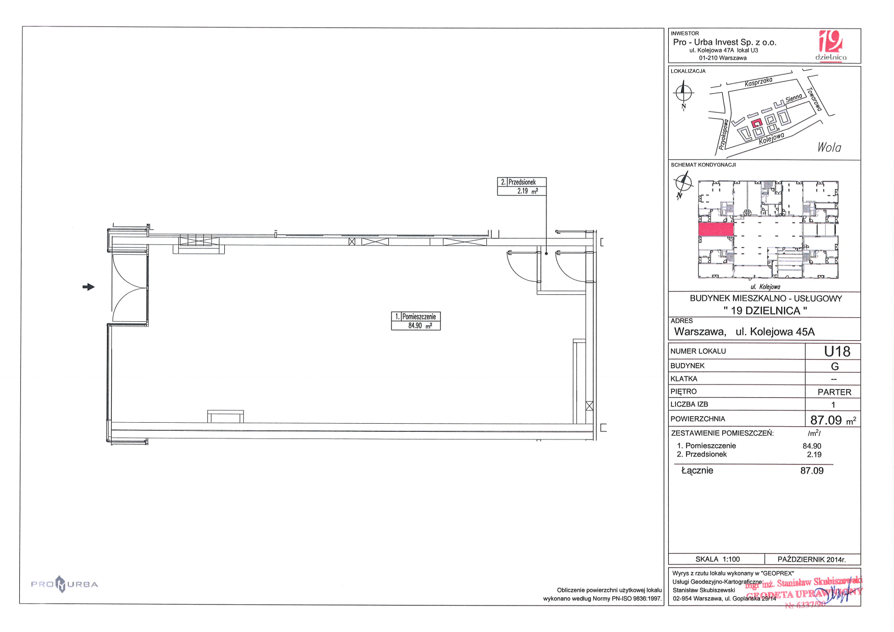 Lokal użytkowy 87,09 m², oferta nr G-U18, 19. Dzielnica - lokale użytkowe, Warszawa, Wola, Czyste, ul. Kolejowa 49-idx