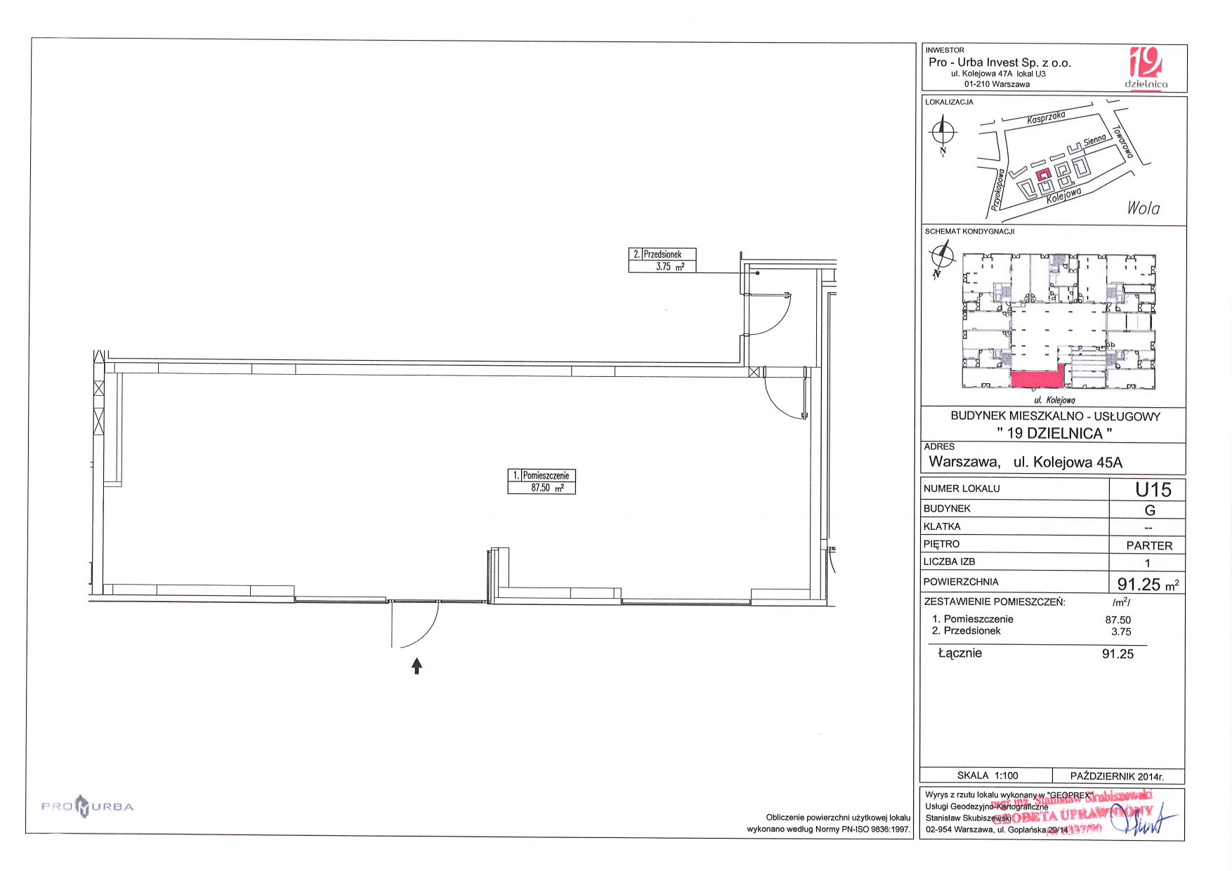 Lokal użytkowy 91,25 m², oferta nr G-U15, 19. Dzielnica - lokale użytkowe, Warszawa, Wola, Czyste, ul. Kolejowa 49-idx