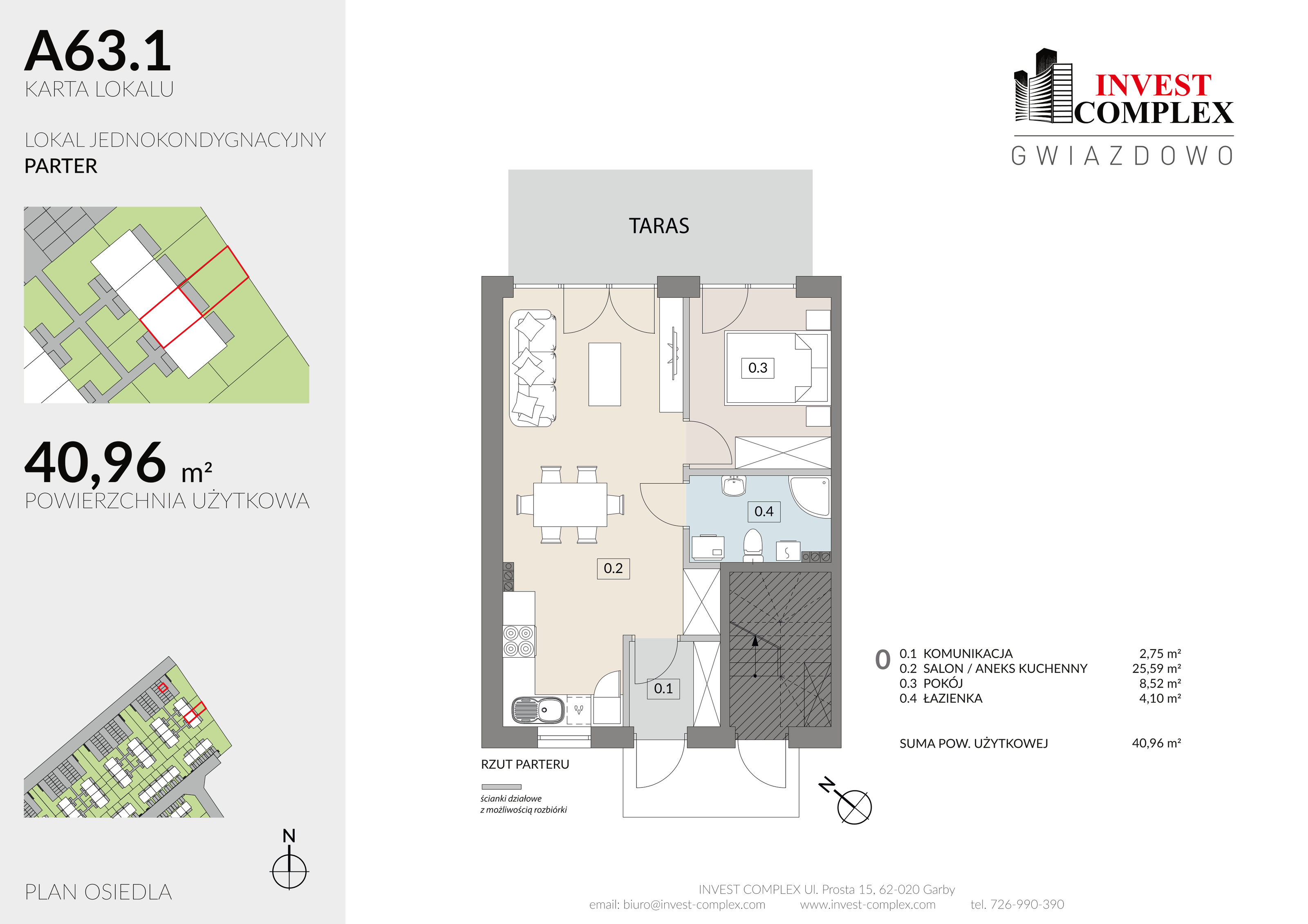 Mieszkanie 40,96 m², parter, oferta nr A63/1, Osiedle Gwiazdowo, Gwiazdowo, ul. Półwiejska-idx