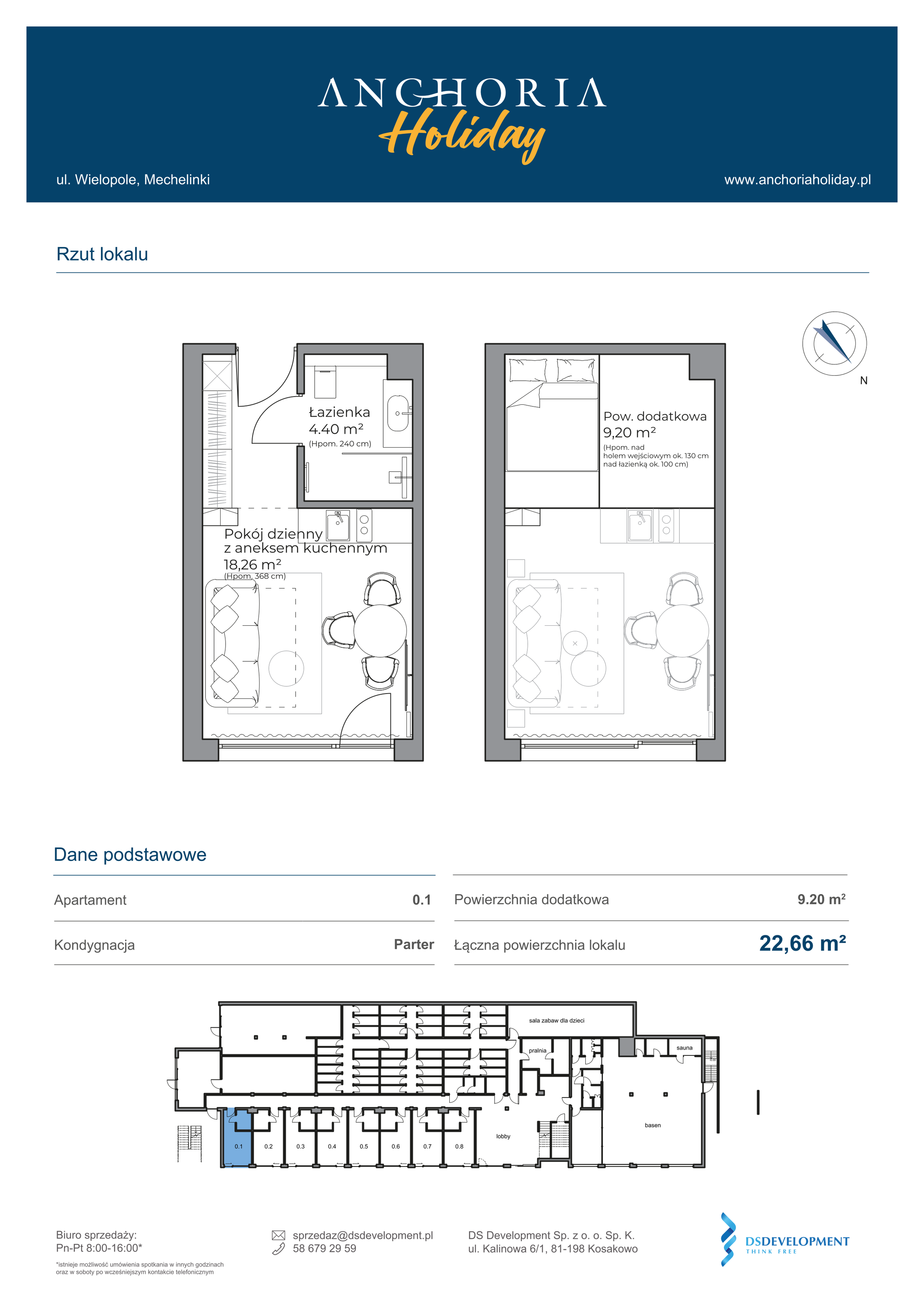 Apartament inwestycyjny 22,66 m², parter, oferta nr B_0_1, Anchoria Holiday, Mechelinki, ul. Wielopole 36-idx