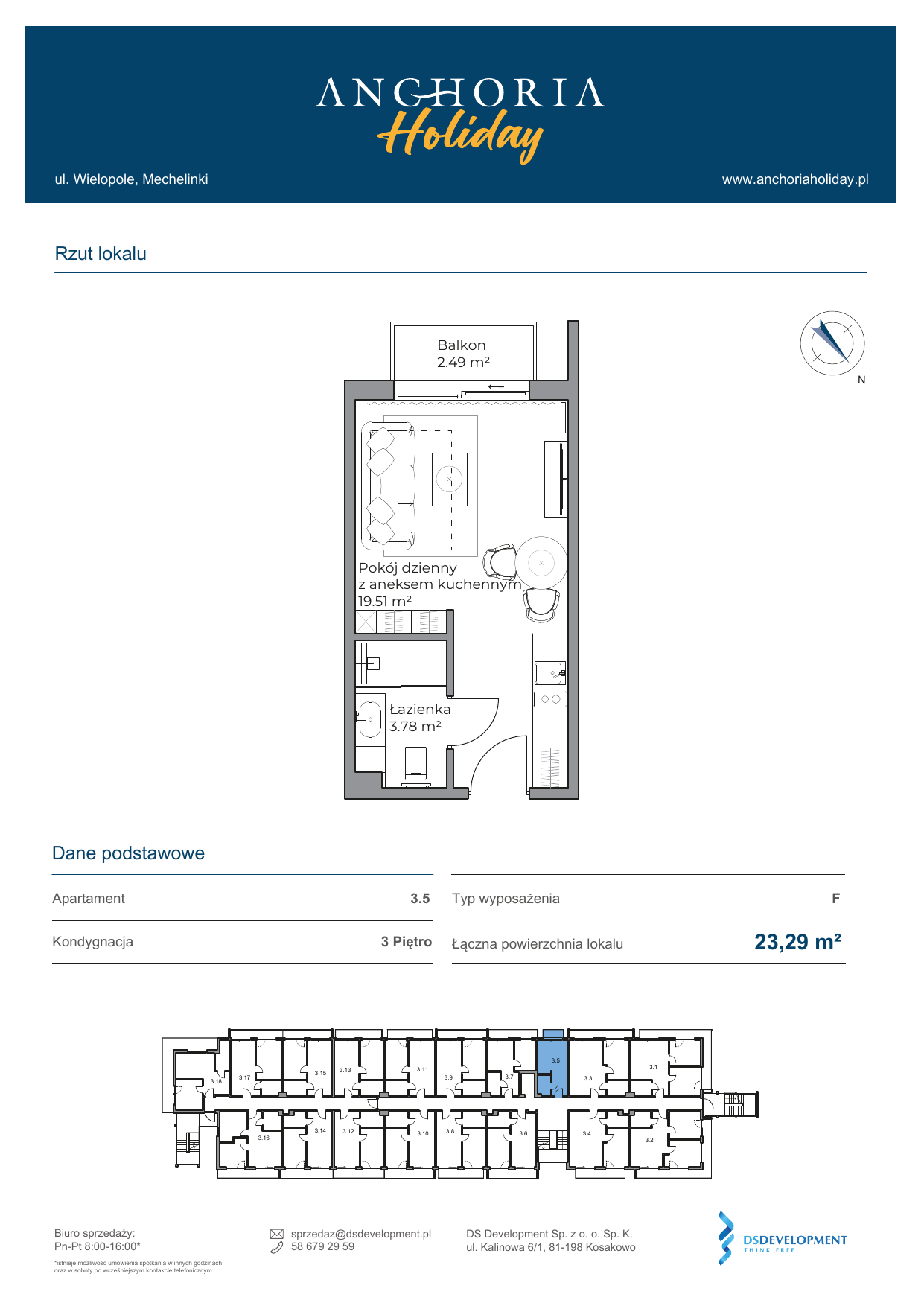 Apartament inwestycyjny 23,18 m², piętro 3, oferta nr B_3_5, Anchoria Holiday, Mechelinki, ul. Wielopole 36-idx