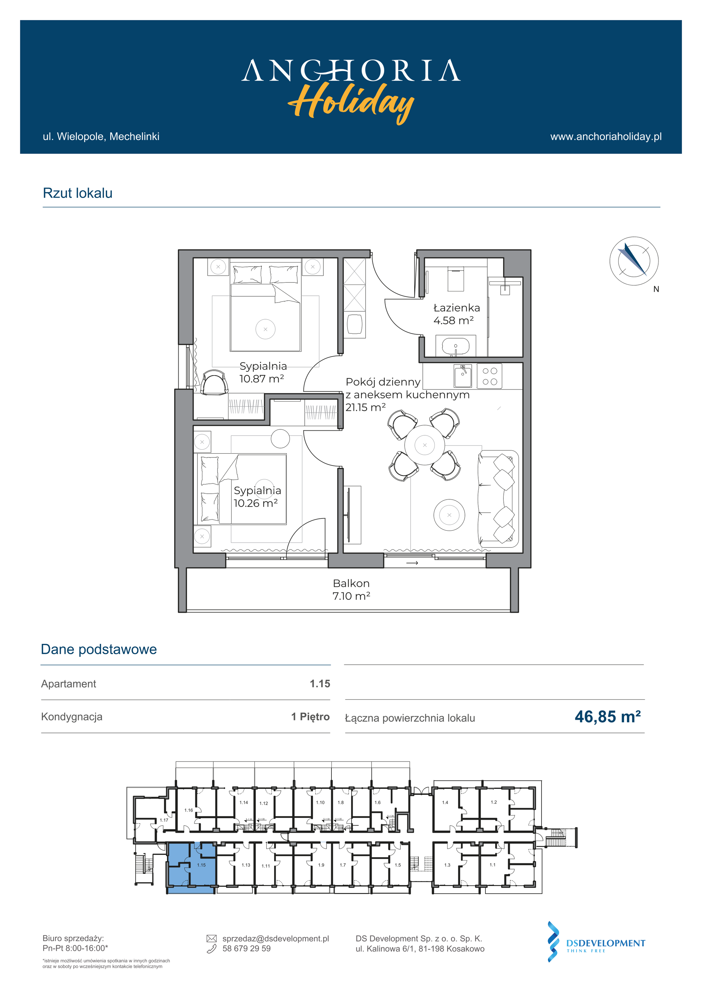 Apartament inwestycyjny 46,86 m², piętro 1, oferta nr B_1_15, Anchoria Holiday, Mechelinki, ul. Wielopole 36-idx