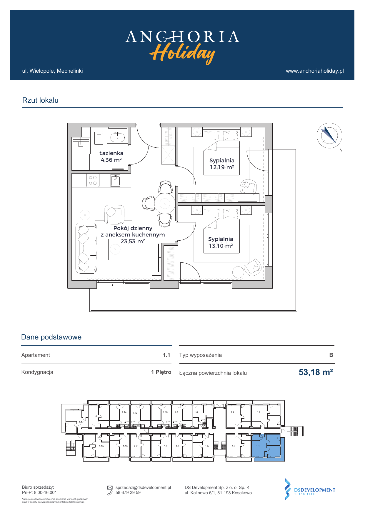 Apartament inwestycyjny 52,83 m², piętro 1, oferta nr B_1_1, Anchoria Holiday, Mechelinki, ul. Wielopole 36-idx