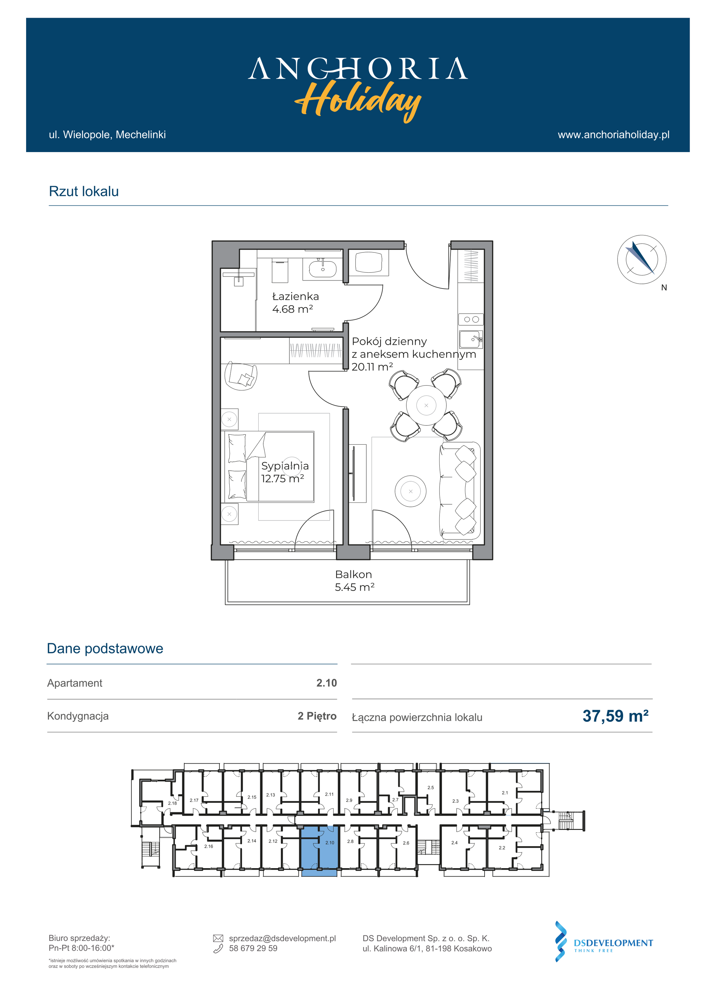 Apartament inwestycyjny 37,54 m², piętro 2, oferta nr B_2_10, Anchoria Holiday, Mechelinki, ul. Wielopole 36-idx