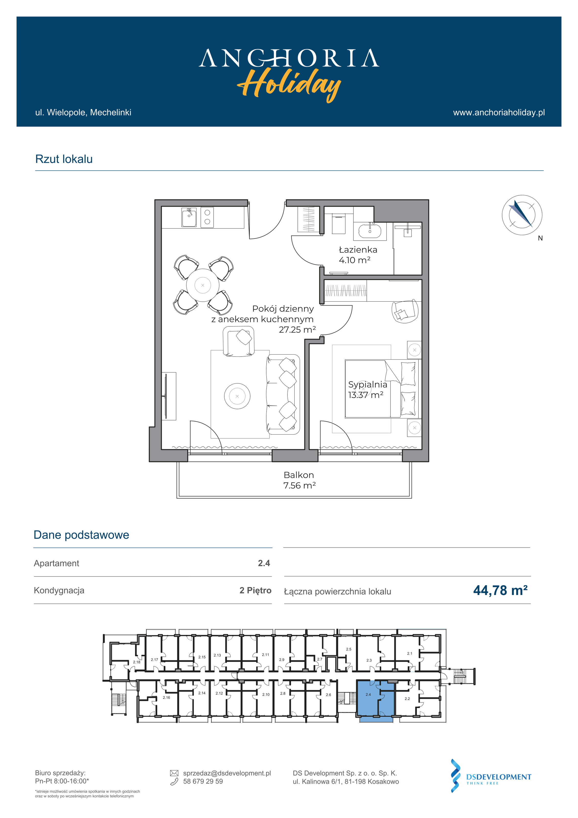 Apartament inwestycyjny 44,72 m², piętro 2, oferta nr B_2_4, Anchoria Holiday, Mechelinki, ul. Wielopole 36-idx