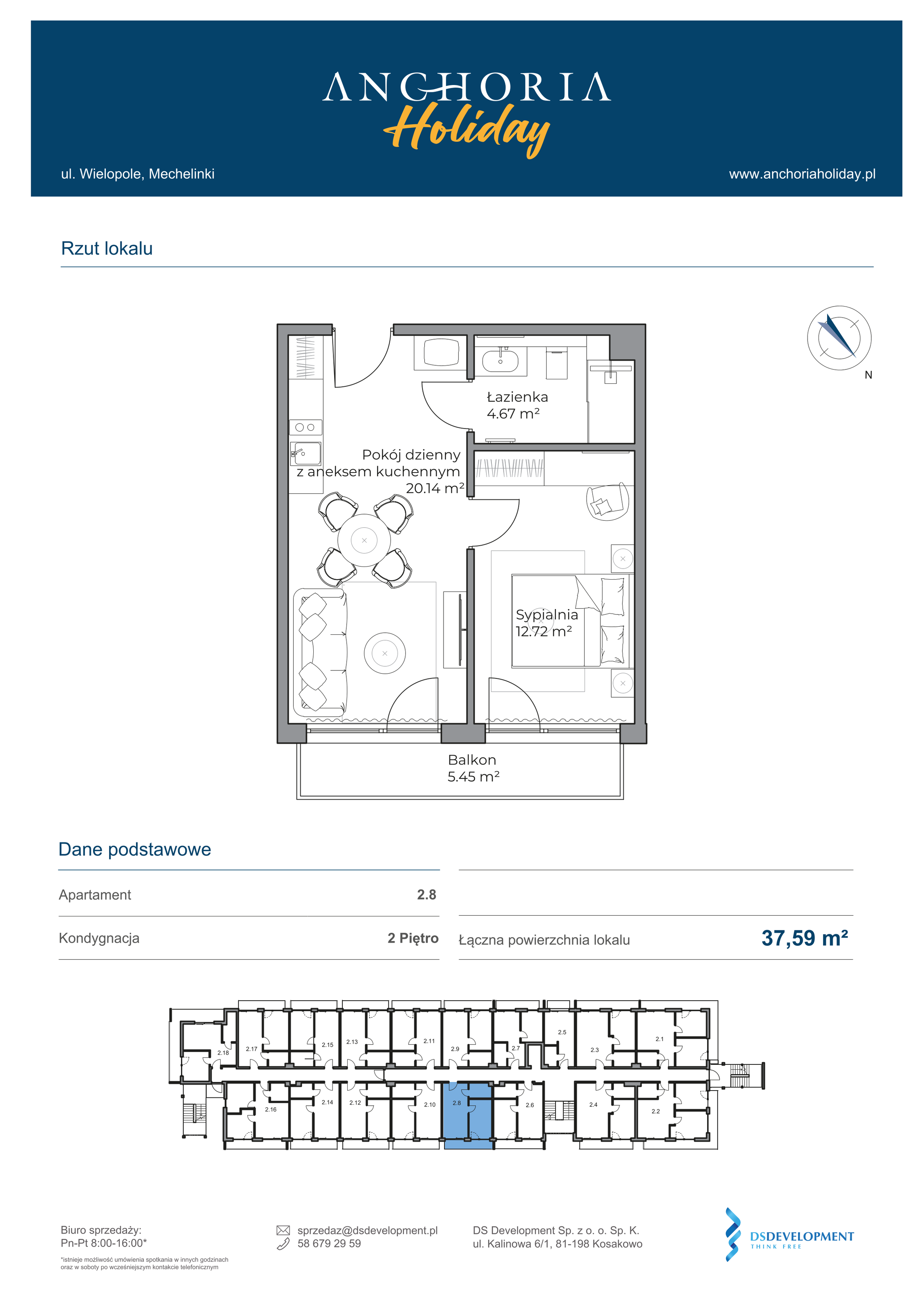 Apartament inwestycyjny 37,53 m², piętro 2, oferta nr B_2_8, Anchoria Holiday, Mechelinki, ul. Wielopole 36-idx