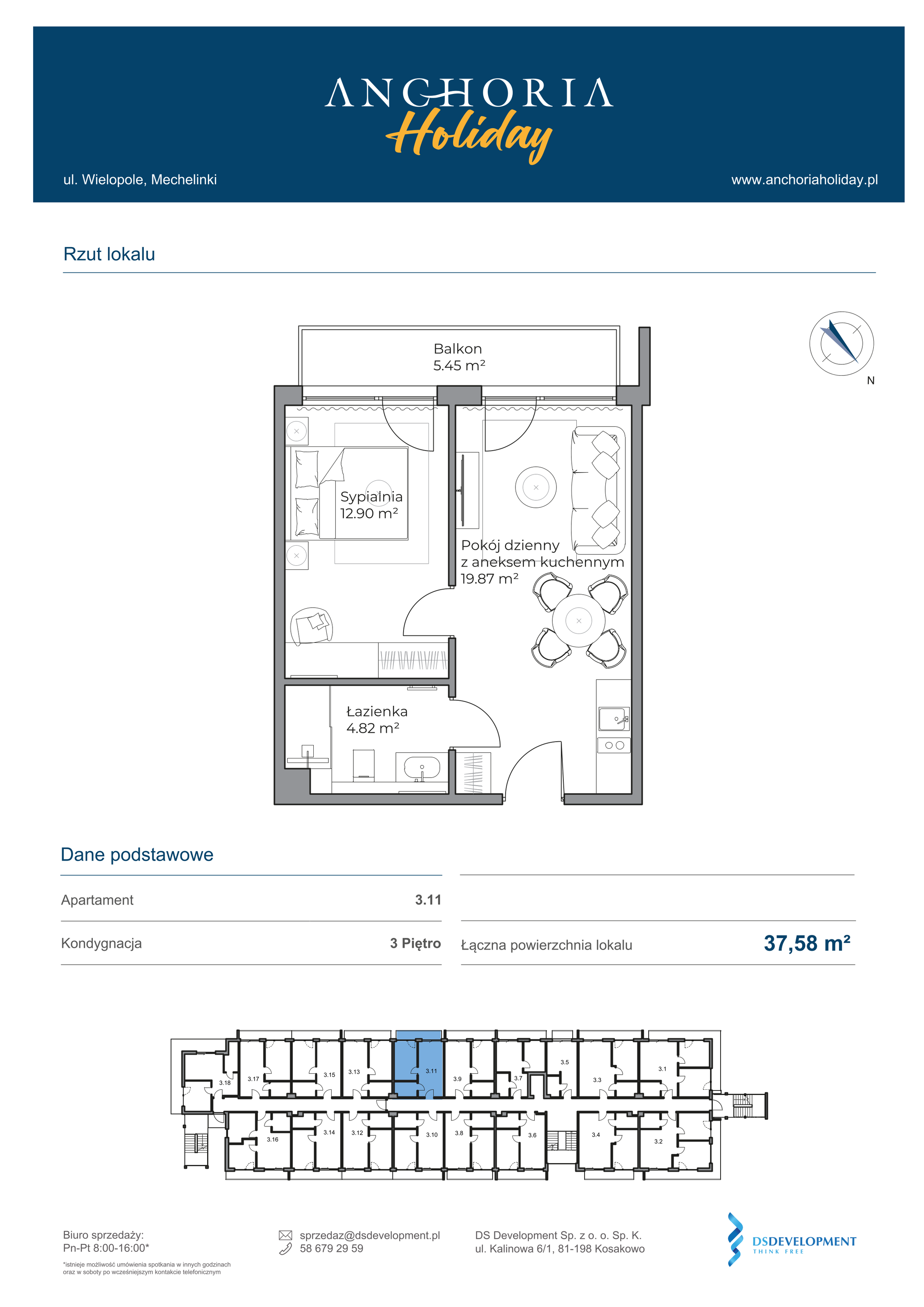 Apartament inwestycyjny 37,59 m², piętro 3, oferta nr B_3_11, Anchoria Holiday, Mechelinki, ul. Wielopole 36-idx