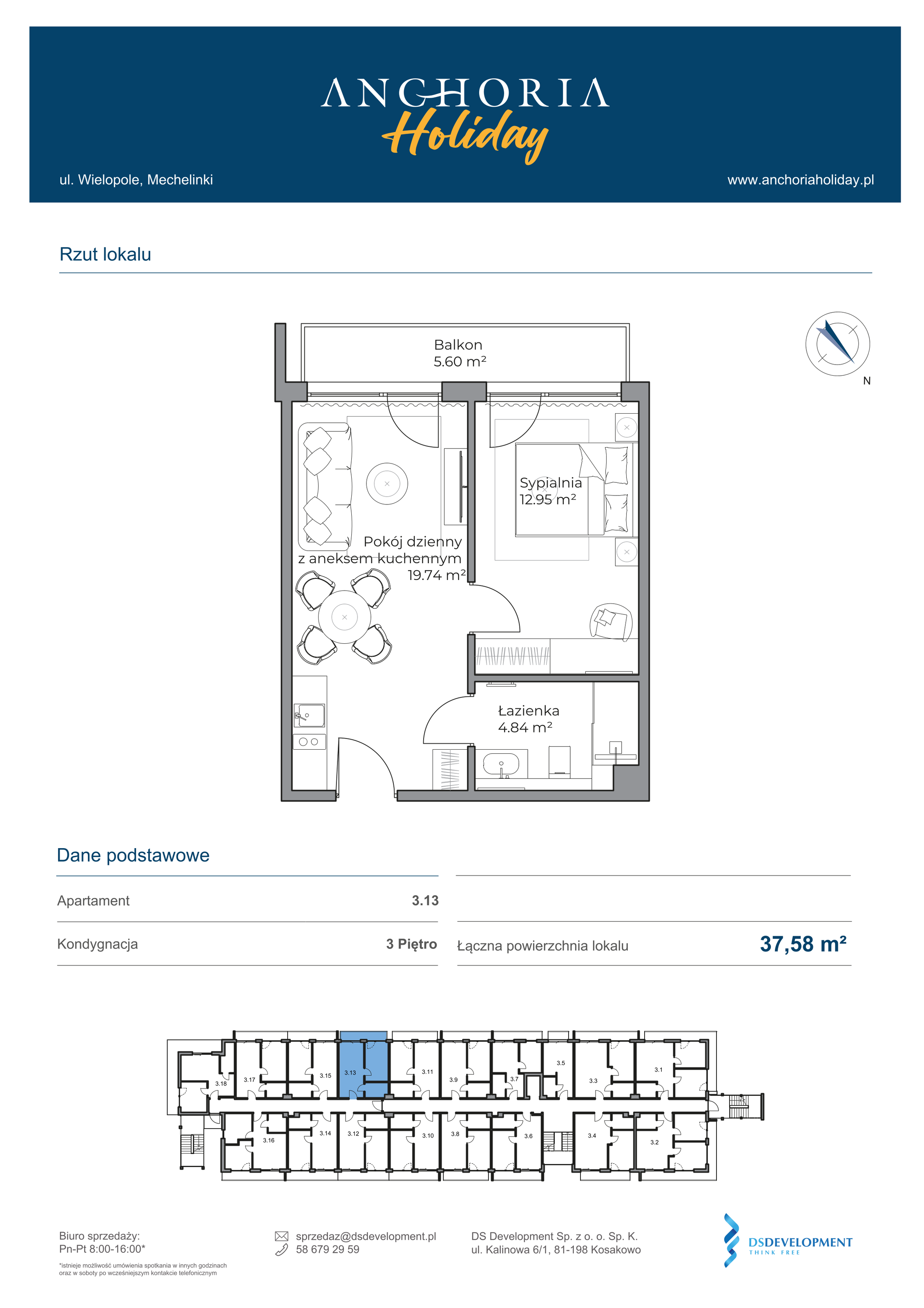 Apartament inwestycyjny 37,53 m², piętro 3, oferta nr B_3_13, Anchoria Holiday, Mechelinki, ul. Wielopole 36-idx