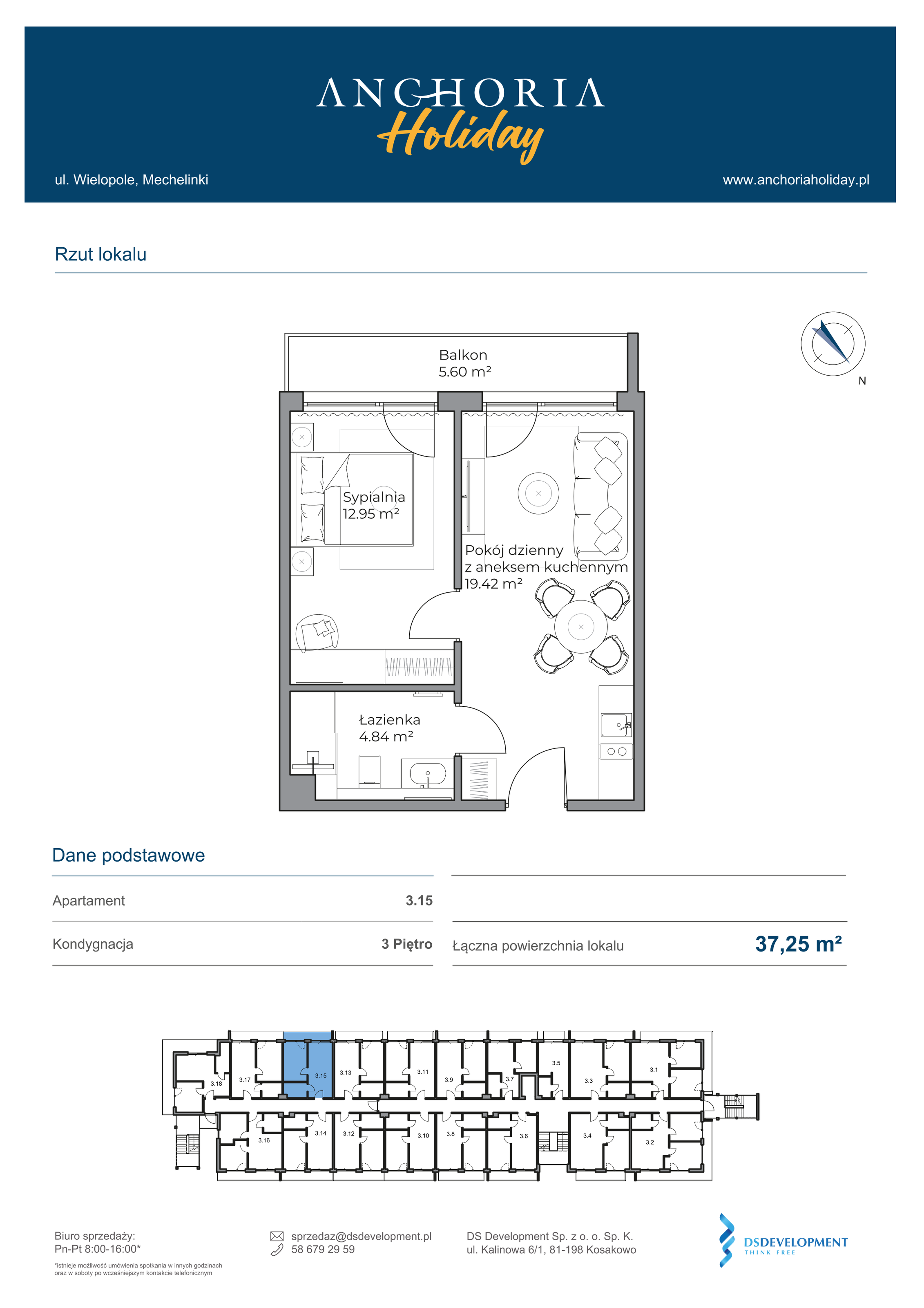 Apartament inwestycyjny 37,21 m², piętro 3, oferta nr B_3_15, Anchoria Holiday, Mechelinki, ul. Wielopole 36-idx