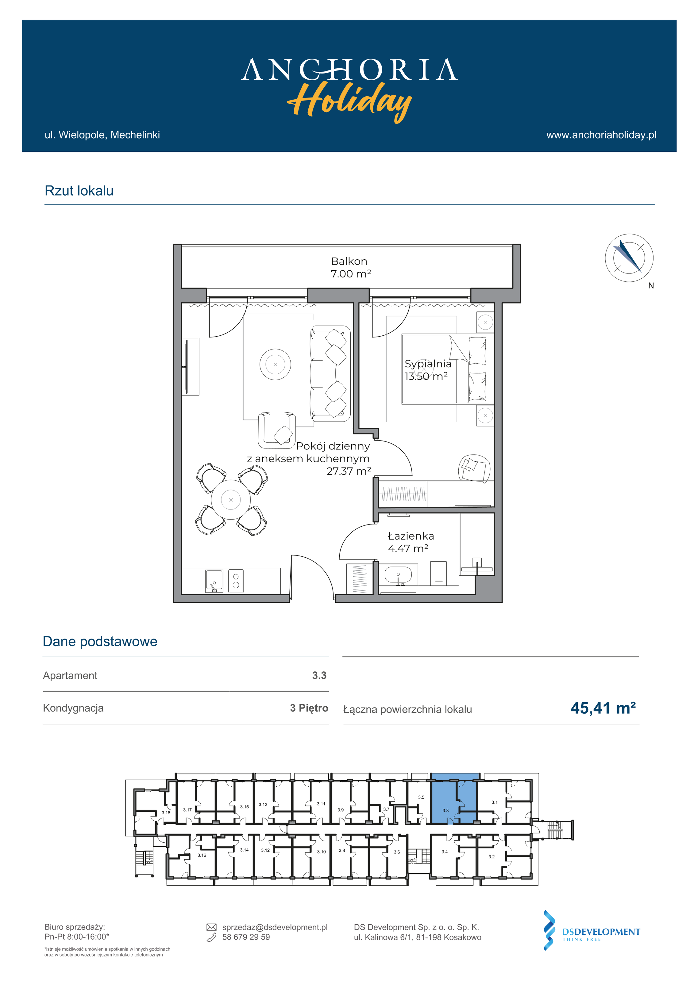 Apartament inwestycyjny 45,34 m², piętro 3, oferta nr B_3_3, Anchoria Holiday, Mechelinki, ul. Wielopole 36-idx