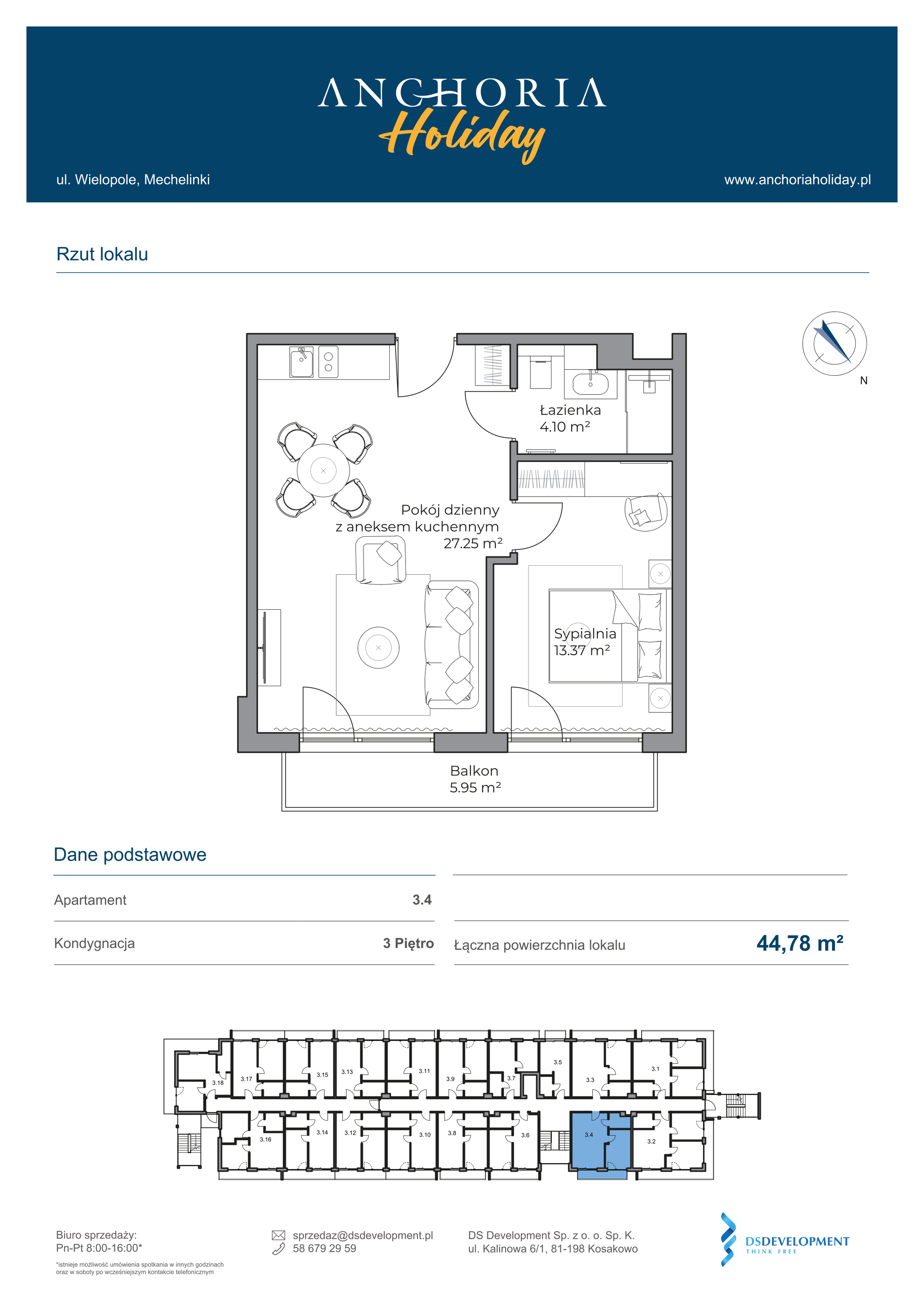 Apartament inwestycyjny 44,72 m², piętro 3, oferta nr B_3_4, Anchoria Holiday, Mechelinki, ul. Wielopole 36-idx