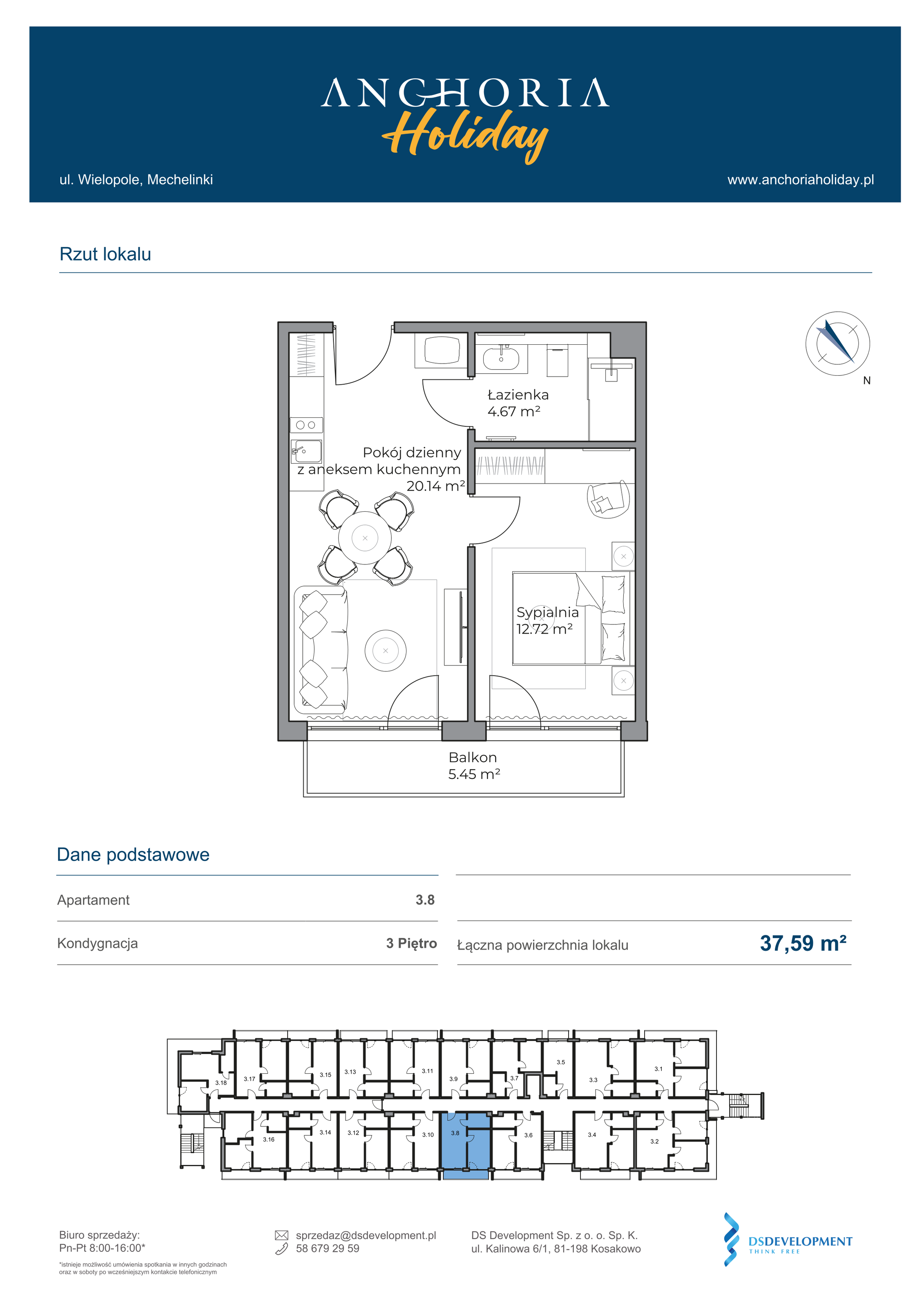 Apartament inwestycyjny 37,53 m², piętro 3, oferta nr B_3_8, Anchoria Holiday, Mechelinki, ul. Wielopole 36-idx