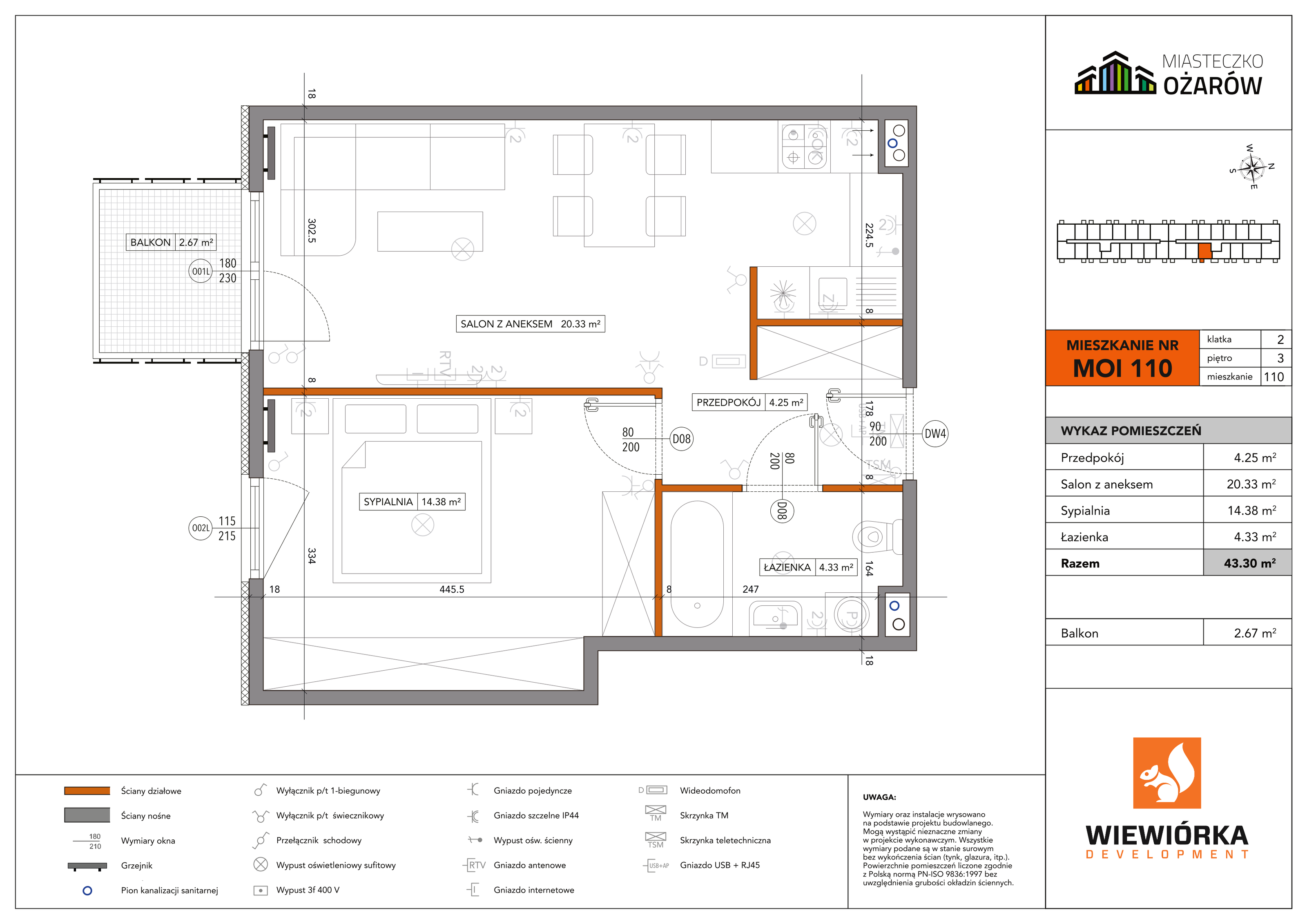 Mieszkanie 43,30 m², piętro 3, oferta nr MOI110, Miasteczko Ożarów, Ożarów Mazowiecki, ul. Kapucka-idx