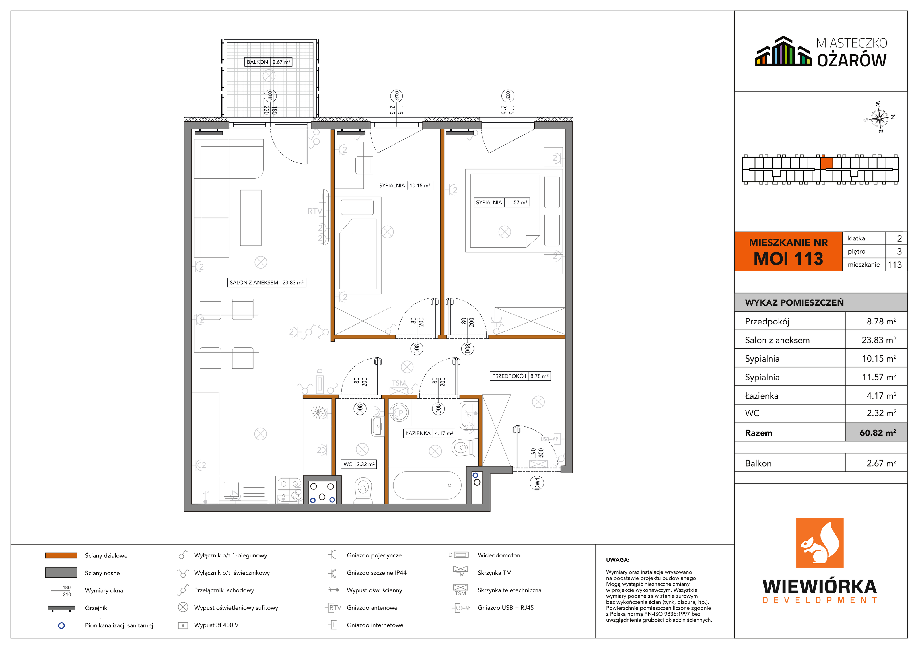 Mieszkanie 60,82 m², piętro 3, oferta nr MOI113, Miasteczko Ożarów, Ożarów Mazowiecki, ul. Kapucka-idx