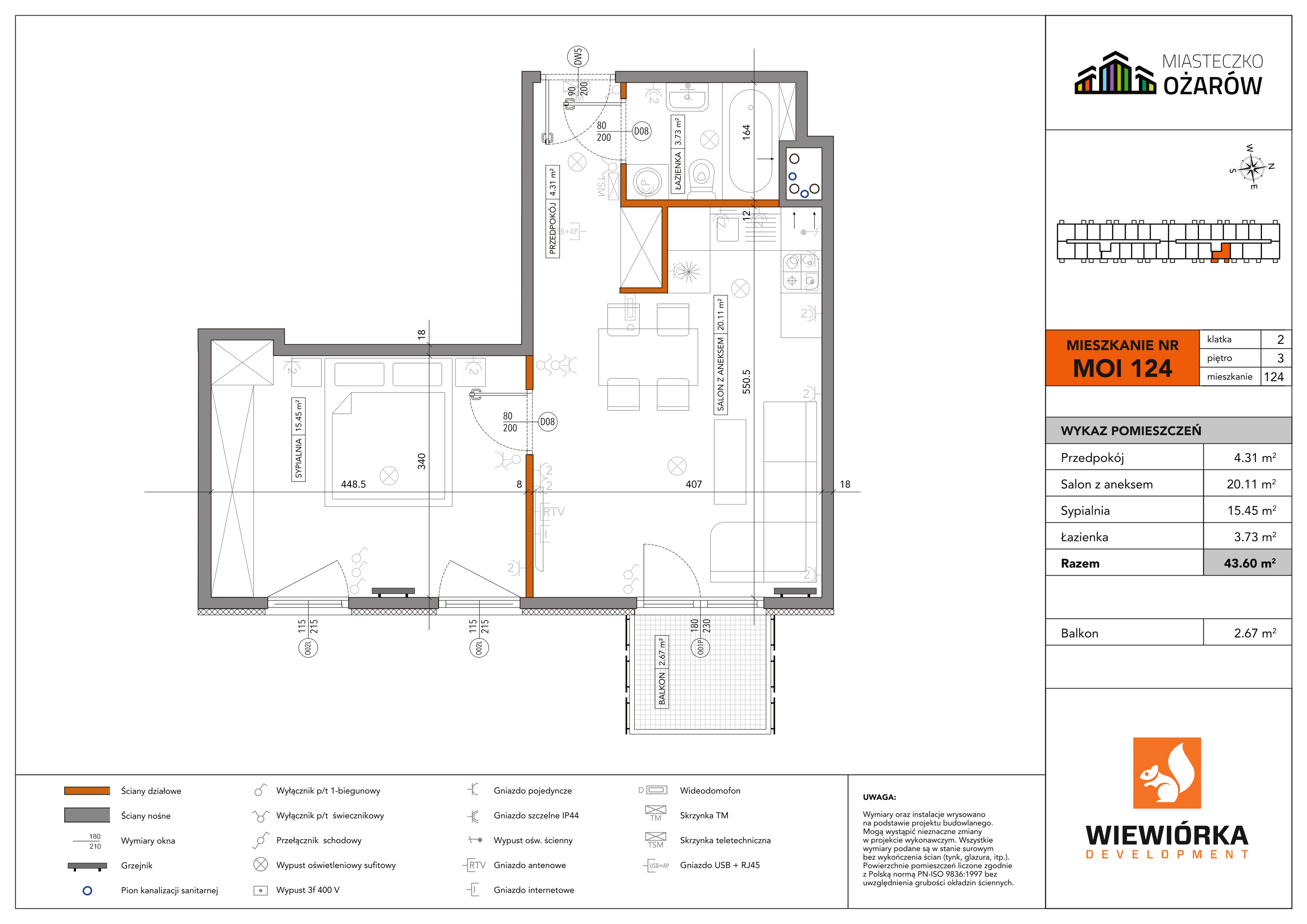 Mieszkanie 43,60 m², piętro 3, oferta nr MOI124, Miasteczko Ożarów, Ożarów Mazowiecki, ul. Kapucka-idx