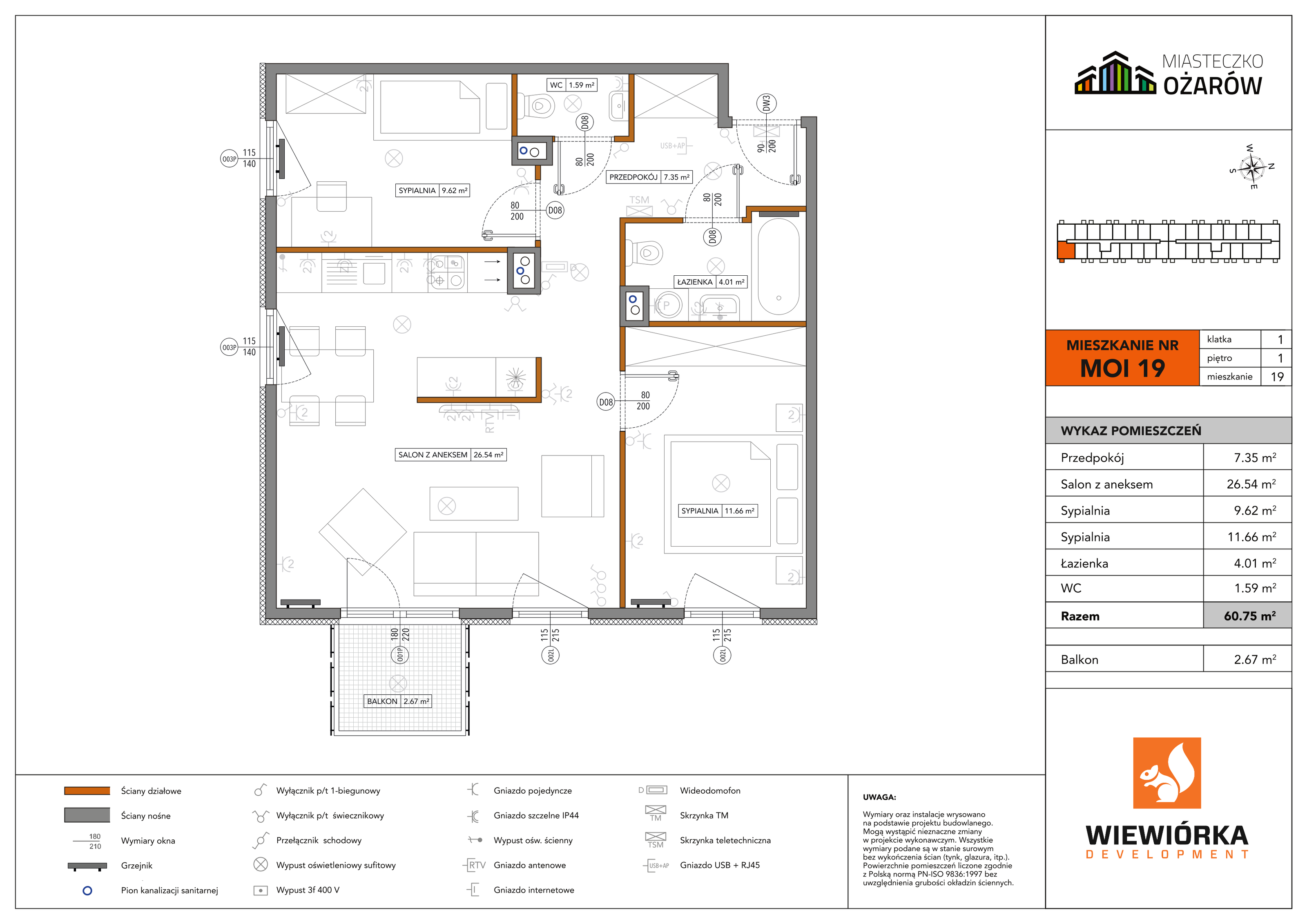 Mieszkanie 60,75 m², piętro 1, oferta nr MOI19, Miasteczko Ożarów, Ożarów Mazowiecki, ul. Kapucka-idx