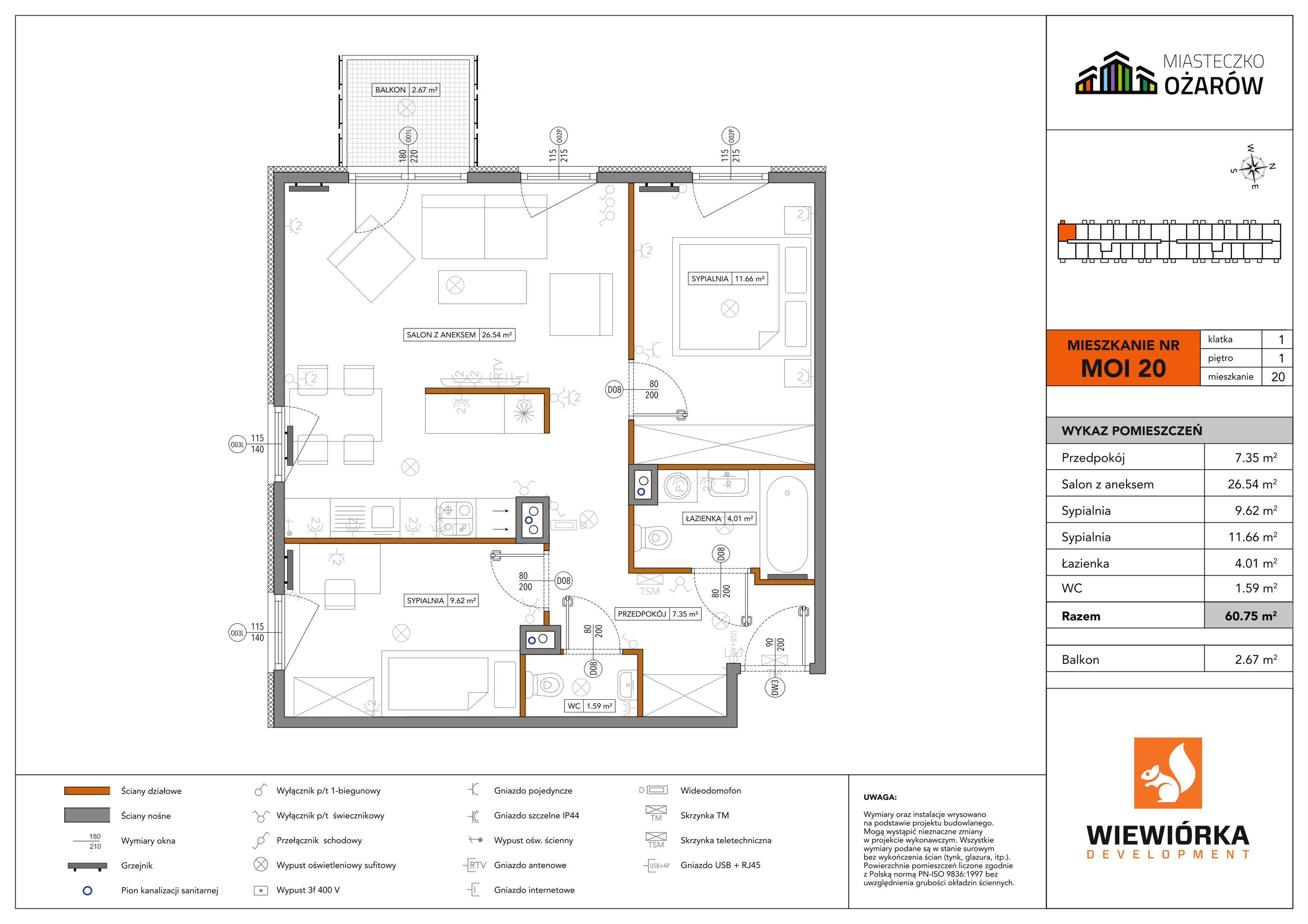 Mieszkanie 60,75 m², piętro 1, oferta nr MOI20, Miasteczko Ożarów, Ożarów Mazowiecki, ul. Kapucka-idx