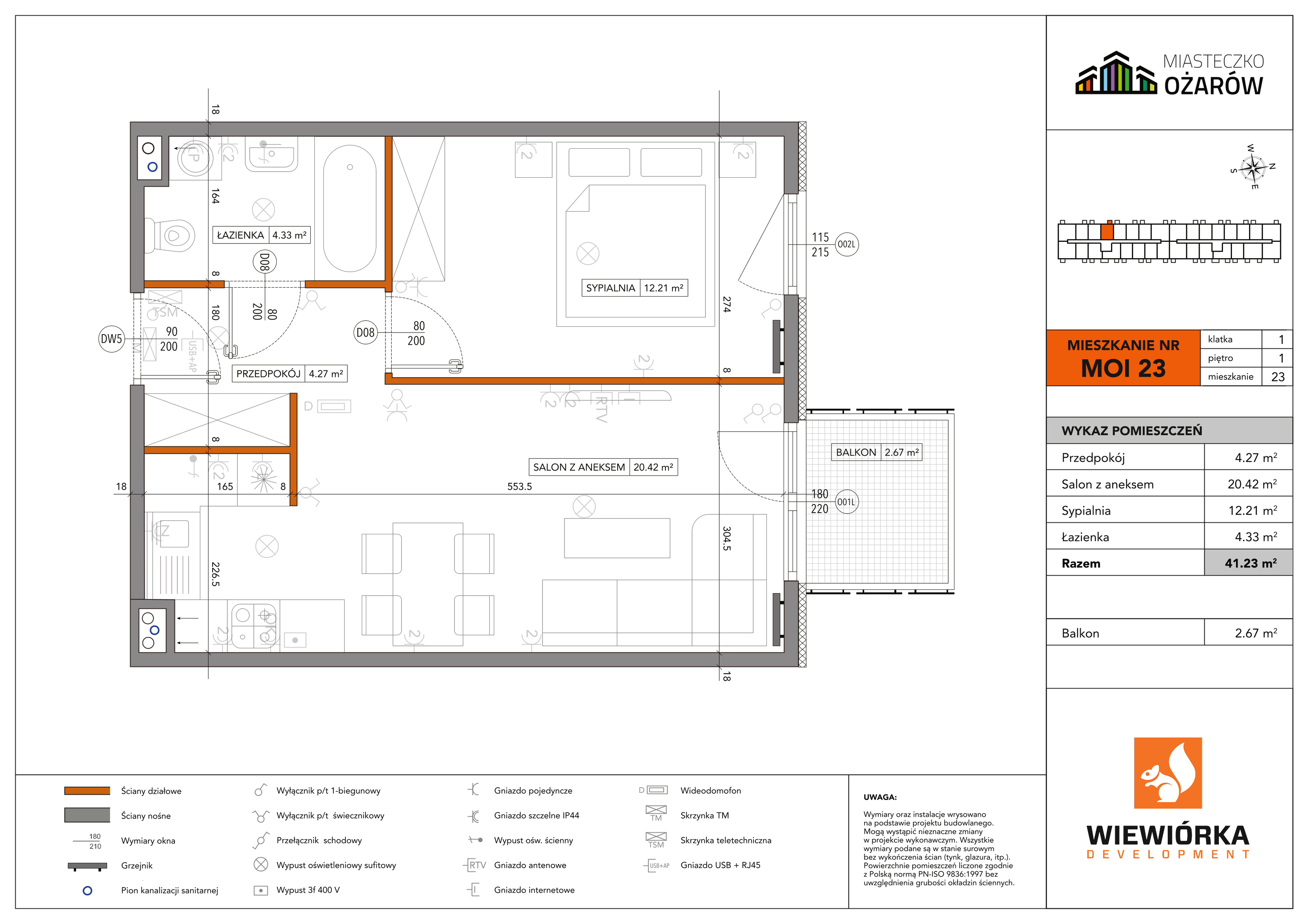 Mieszkanie 41,23 m², piętro 1, oferta nr MOI23, Miasteczko Ożarów, Ożarów Mazowiecki, ul. Kapucka-idx