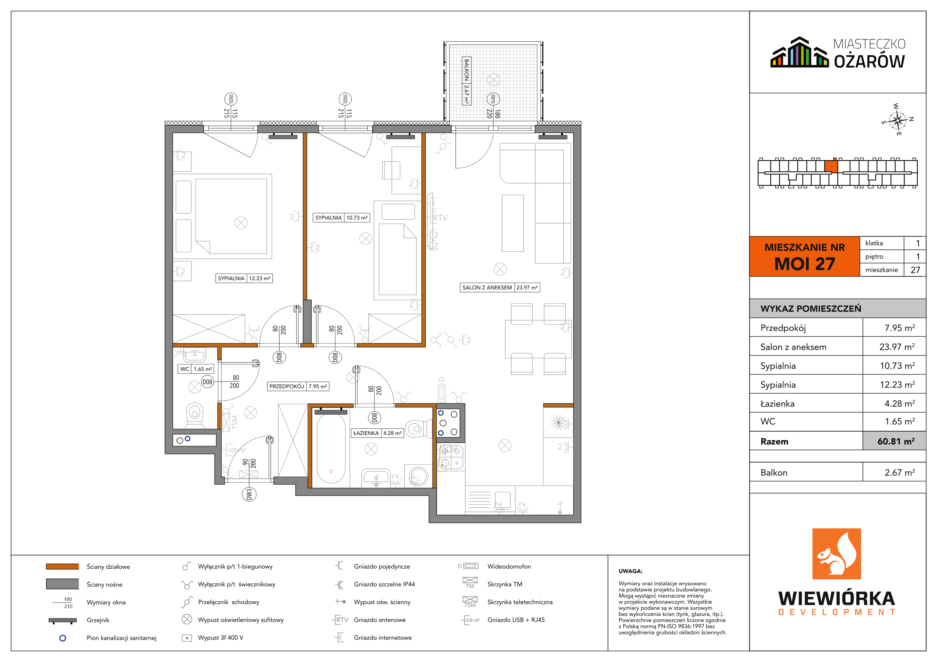 Mieszkanie 60,81 m², piętro 1, oferta nr MOI27, Miasteczko Ożarów, Ożarów Mazowiecki, ul. Kapucka-idx