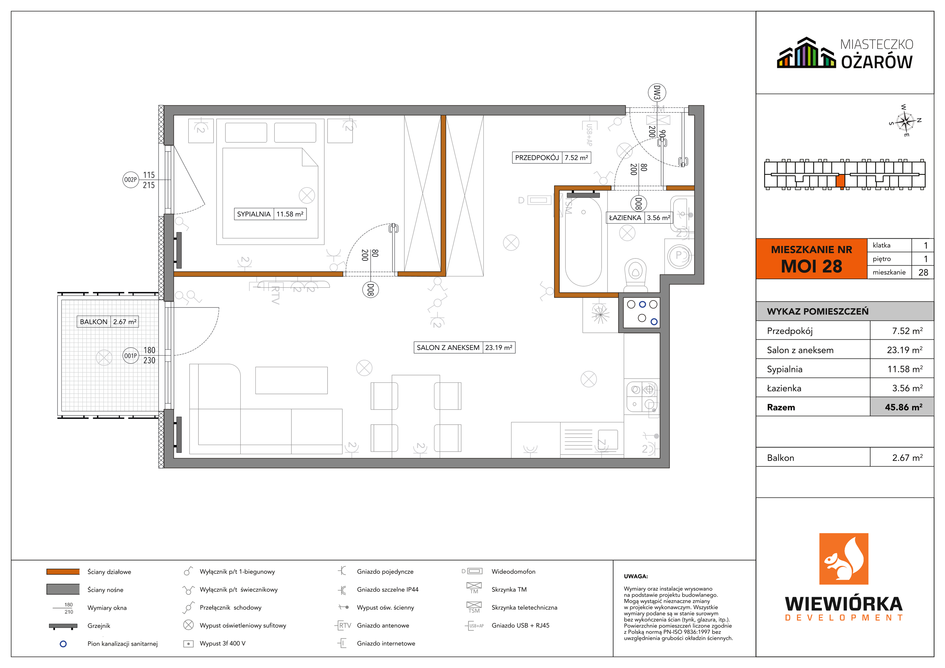 Mieszkanie 45,86 m², piętro 1, oferta nr MOI28, Miasteczko Ożarów, Ożarów Mazowiecki, ul. Kapucka-idx