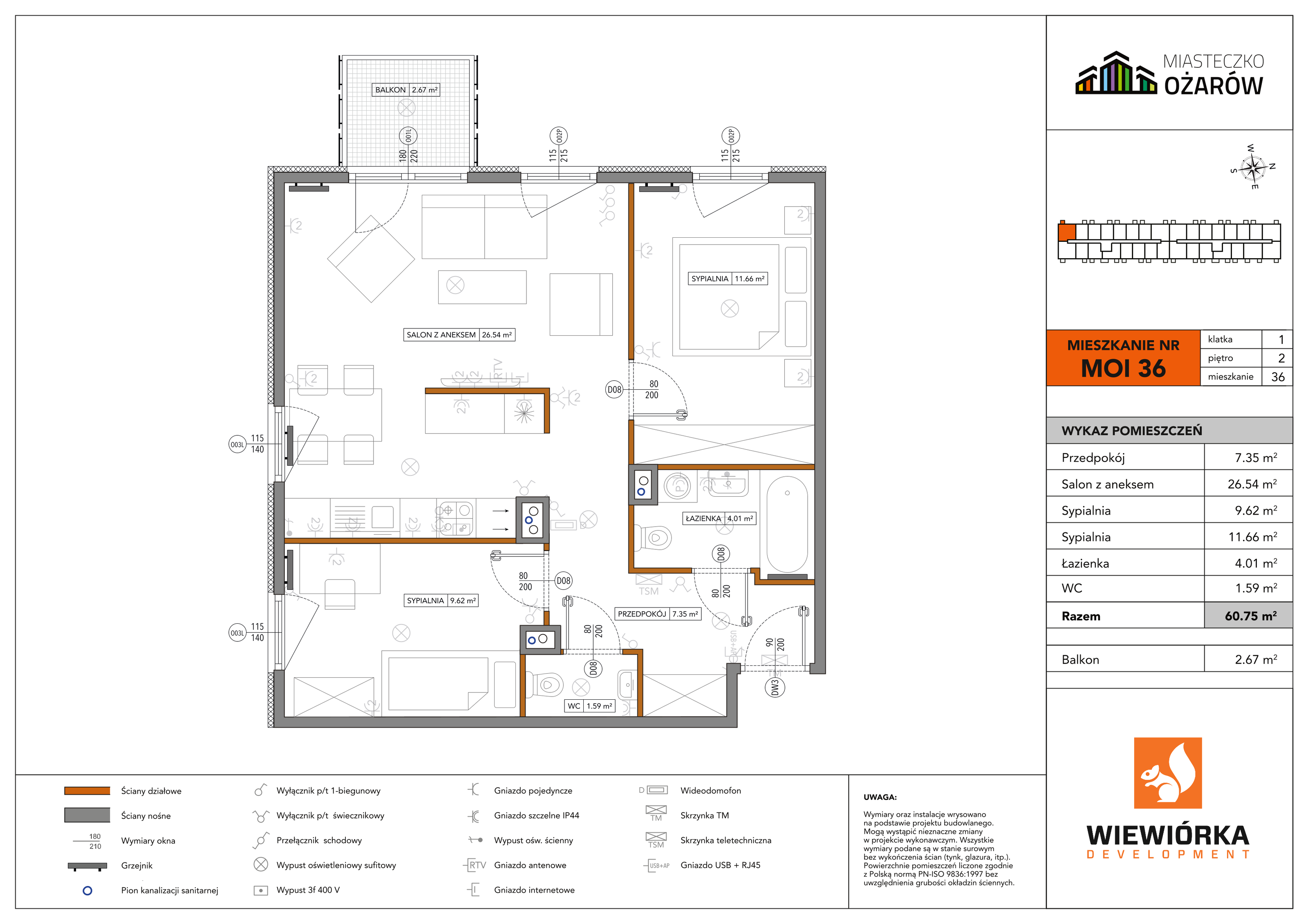 Mieszkanie 60,75 m², piętro 2, oferta nr MOI36, Miasteczko Ożarów, Ożarów Mazowiecki, ul. Kapucka-idx