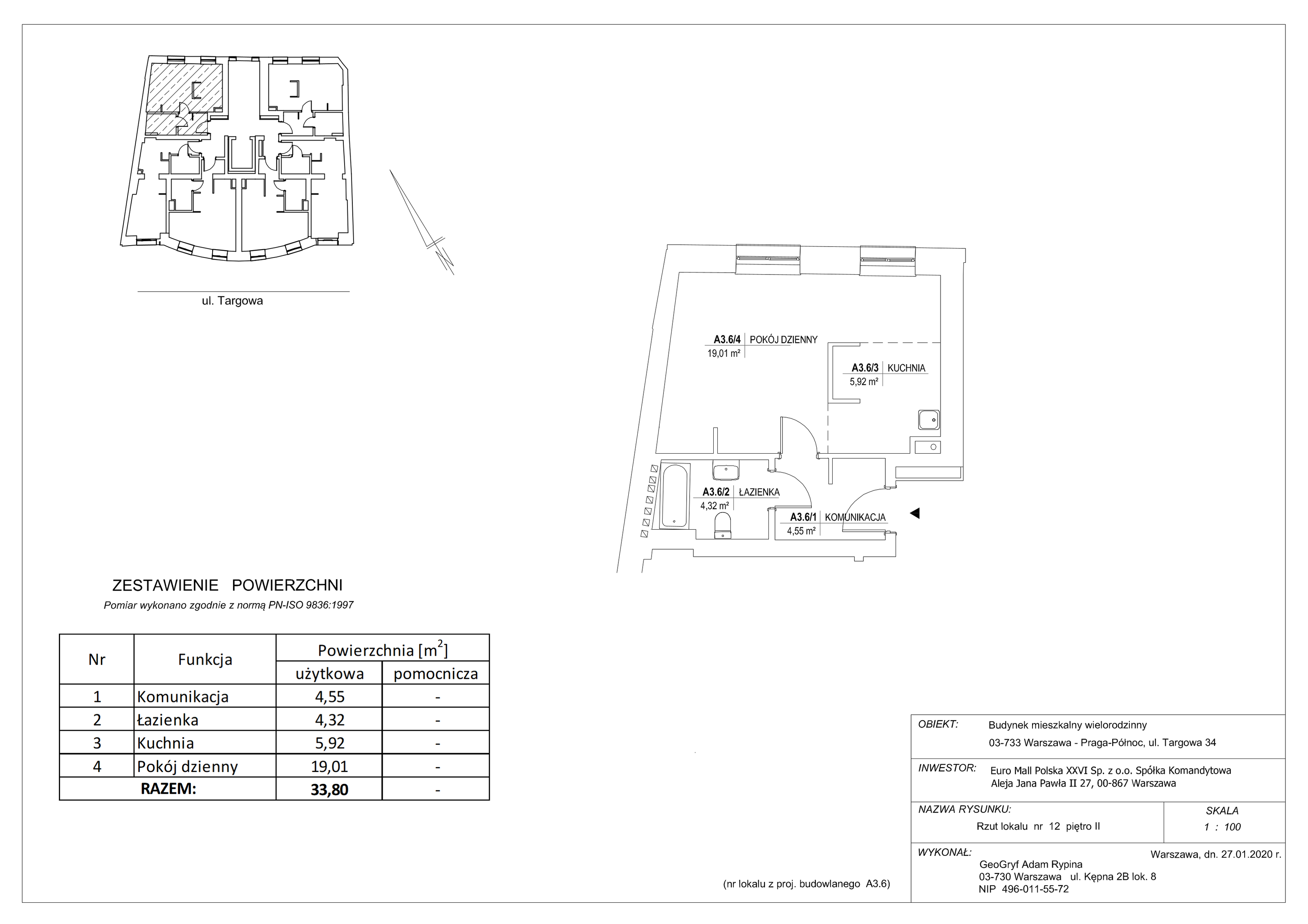 Mieszkanie 33,80 m², piętro 2, oferta nr 12, Targowa 34, Warszawa, Praga Północ, Stara Praga, ul. Targowa 34-idx