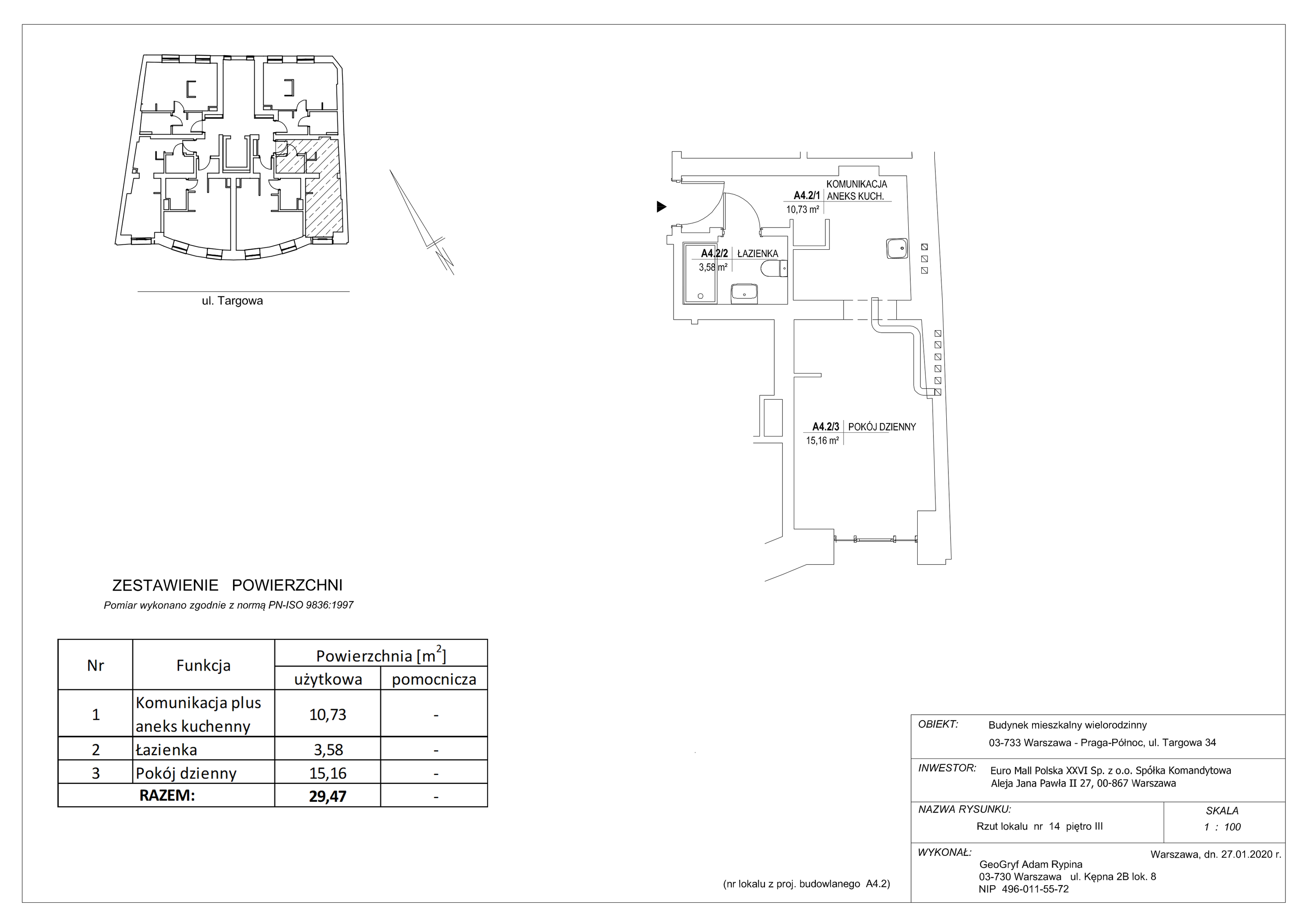 Mieszkanie 29,47 m², piętro 3, oferta nr 14, Targowa 34, Warszawa, Praga Północ, Stara Praga, ul. Targowa 34-idx