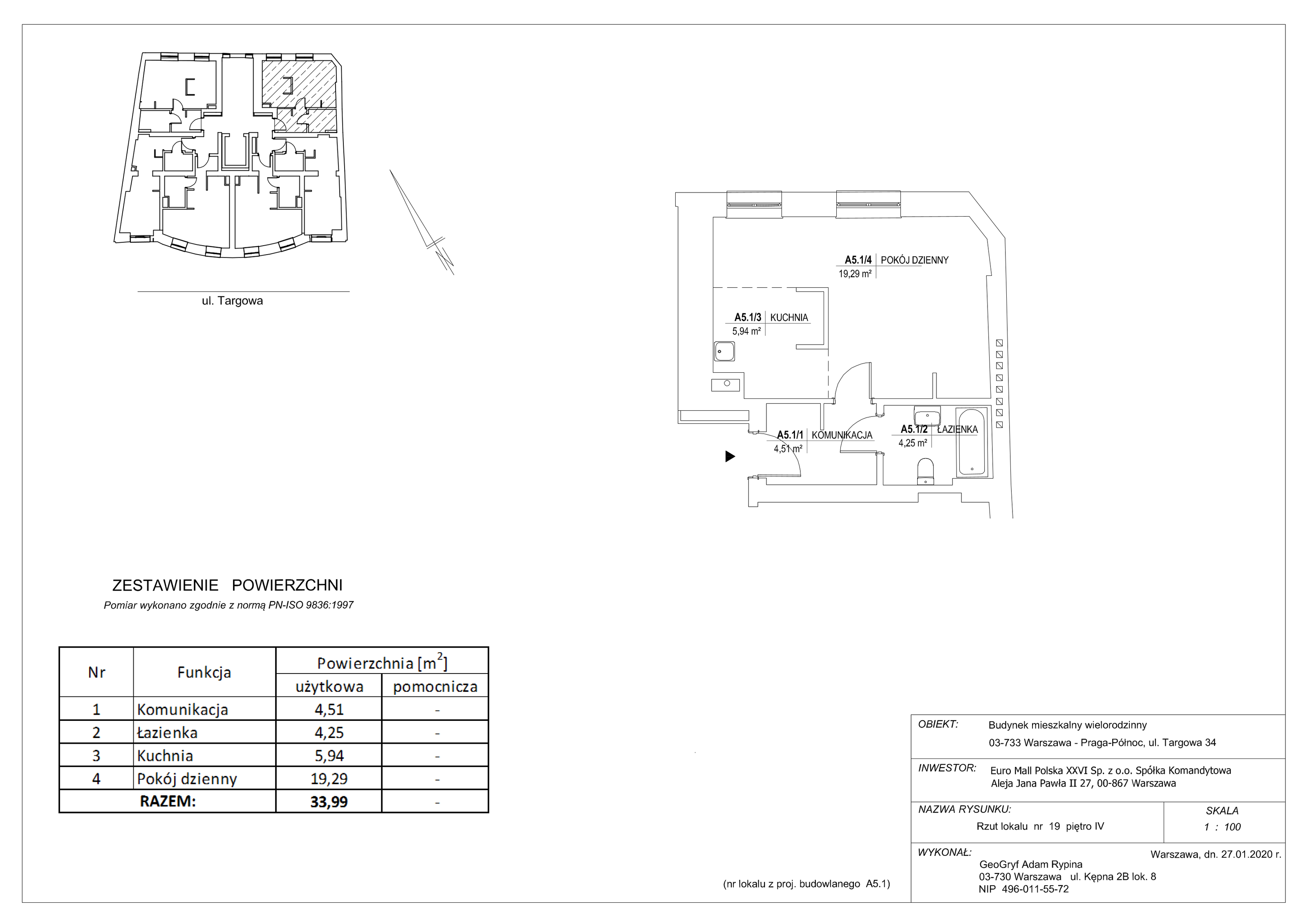 Mieszkanie 33,99 m², piętro 4, oferta nr 19, Targowa 34, Warszawa, Praga Północ, Stara Praga, ul. Targowa 34-idx