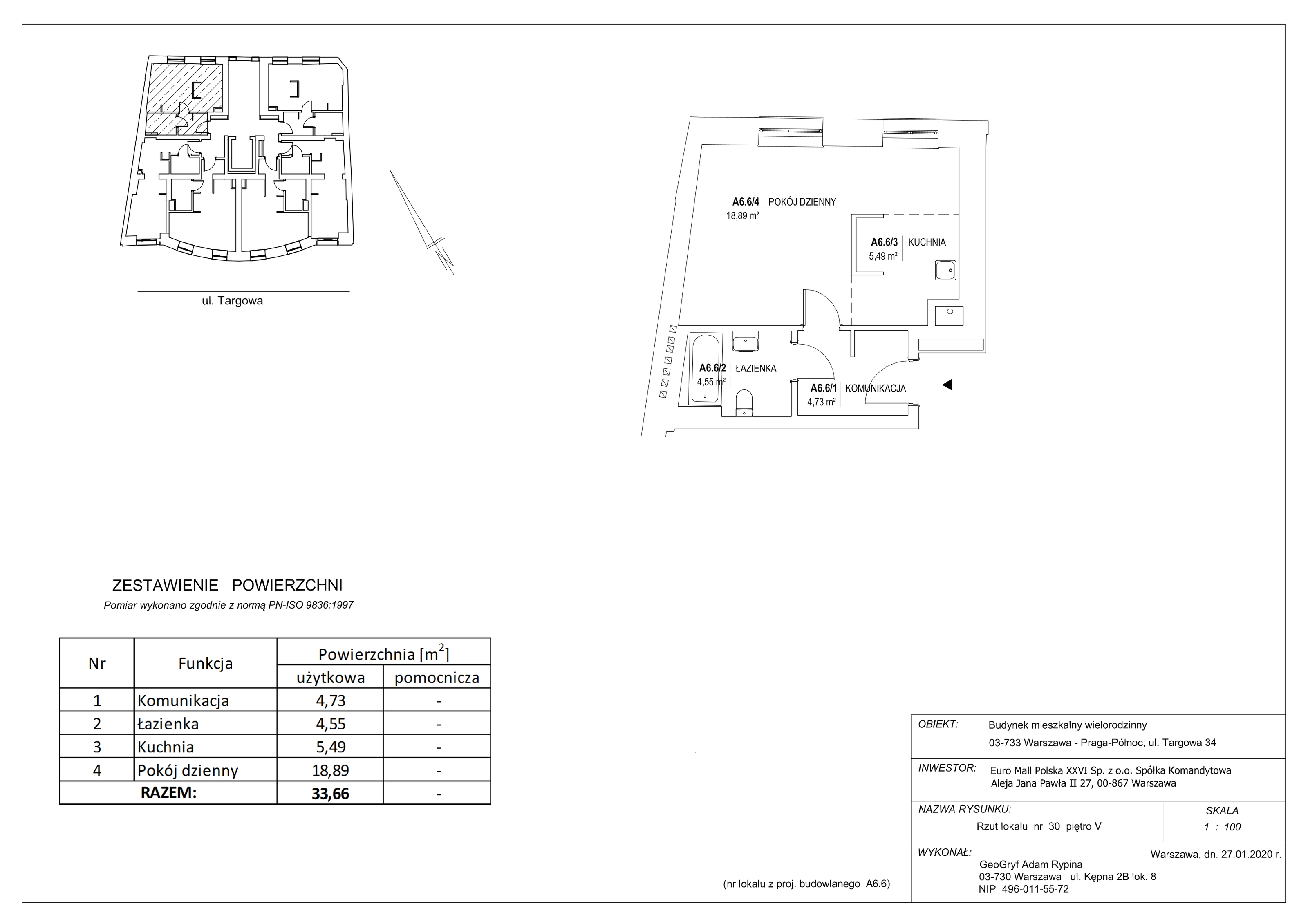 Mieszkanie 33,66 m², piętro 5, oferta nr 30, Targowa 34, Warszawa, Praga Północ, Stara Praga, ul. Targowa 34-idx