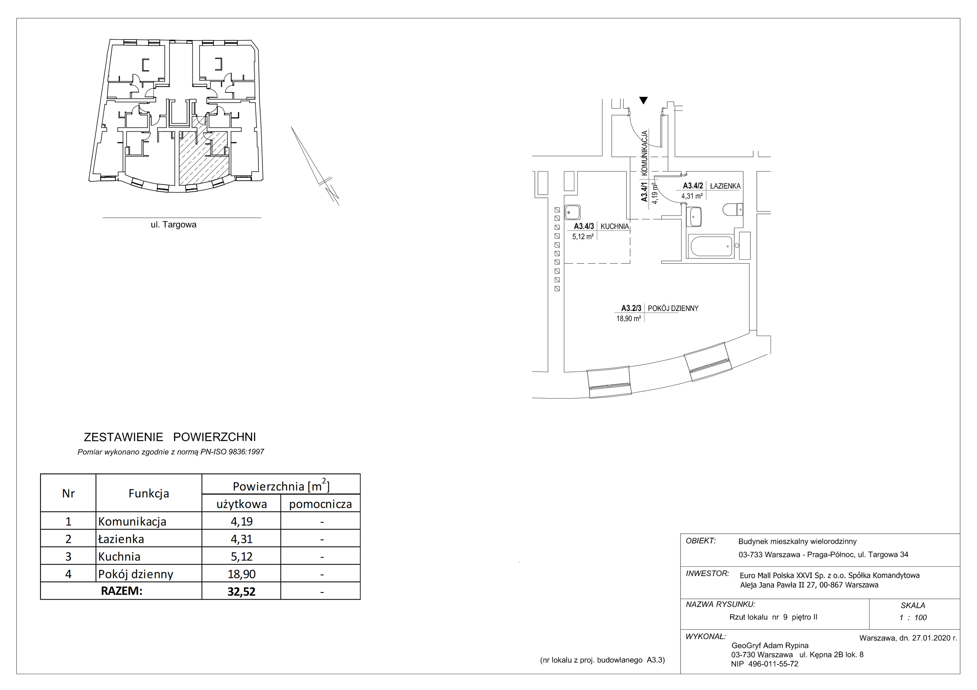 Mieszkanie 32,52 m², piętro 2, oferta nr 9, Targowa 34, Warszawa, Praga Północ, Stara Praga, ul. Targowa 34-idx