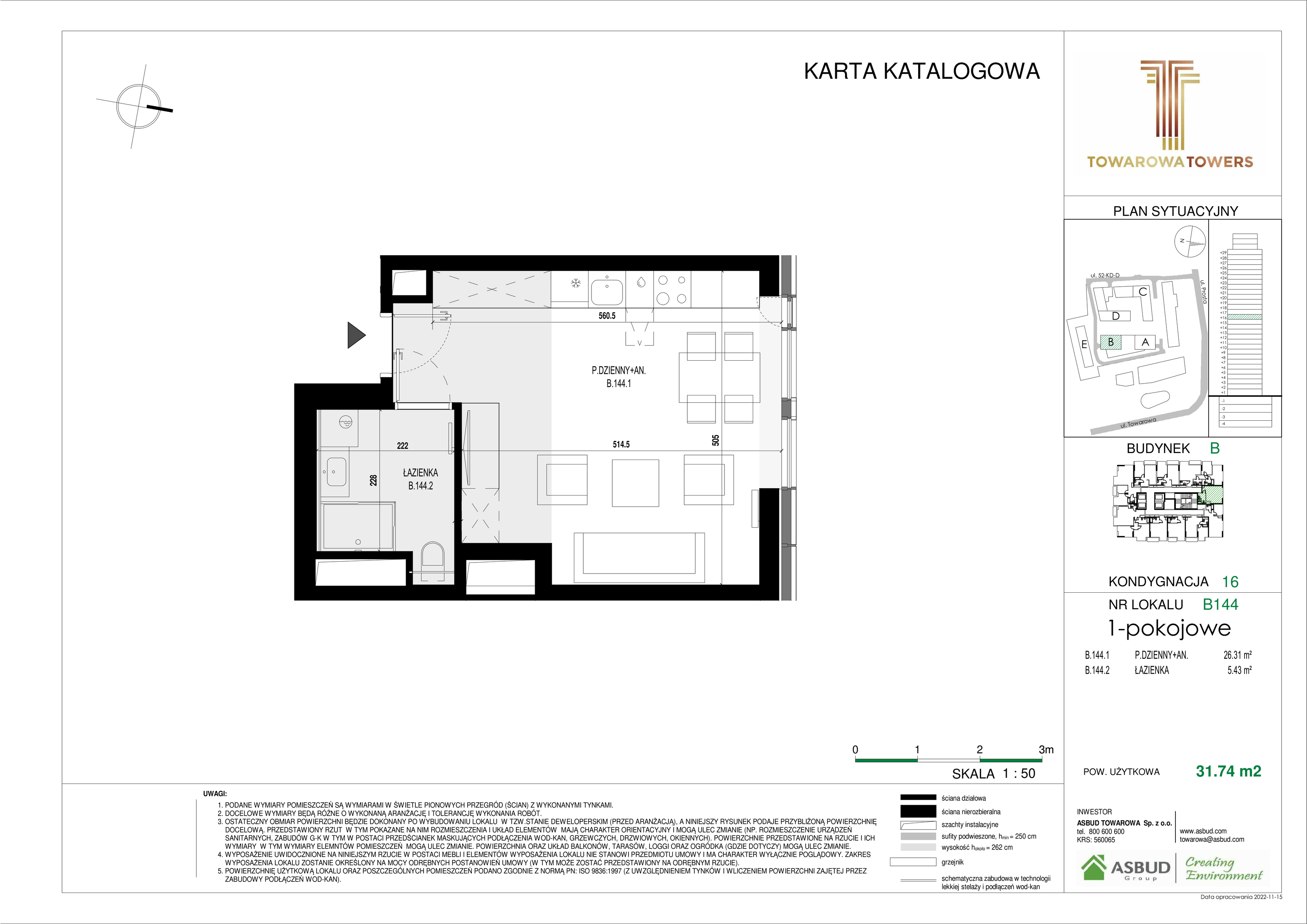 Apartament 31,74 m², piętro 16, oferta nr B.144, Towarowa Towers, Warszawa, Wola, Czyste, ul. Towarowa-idx