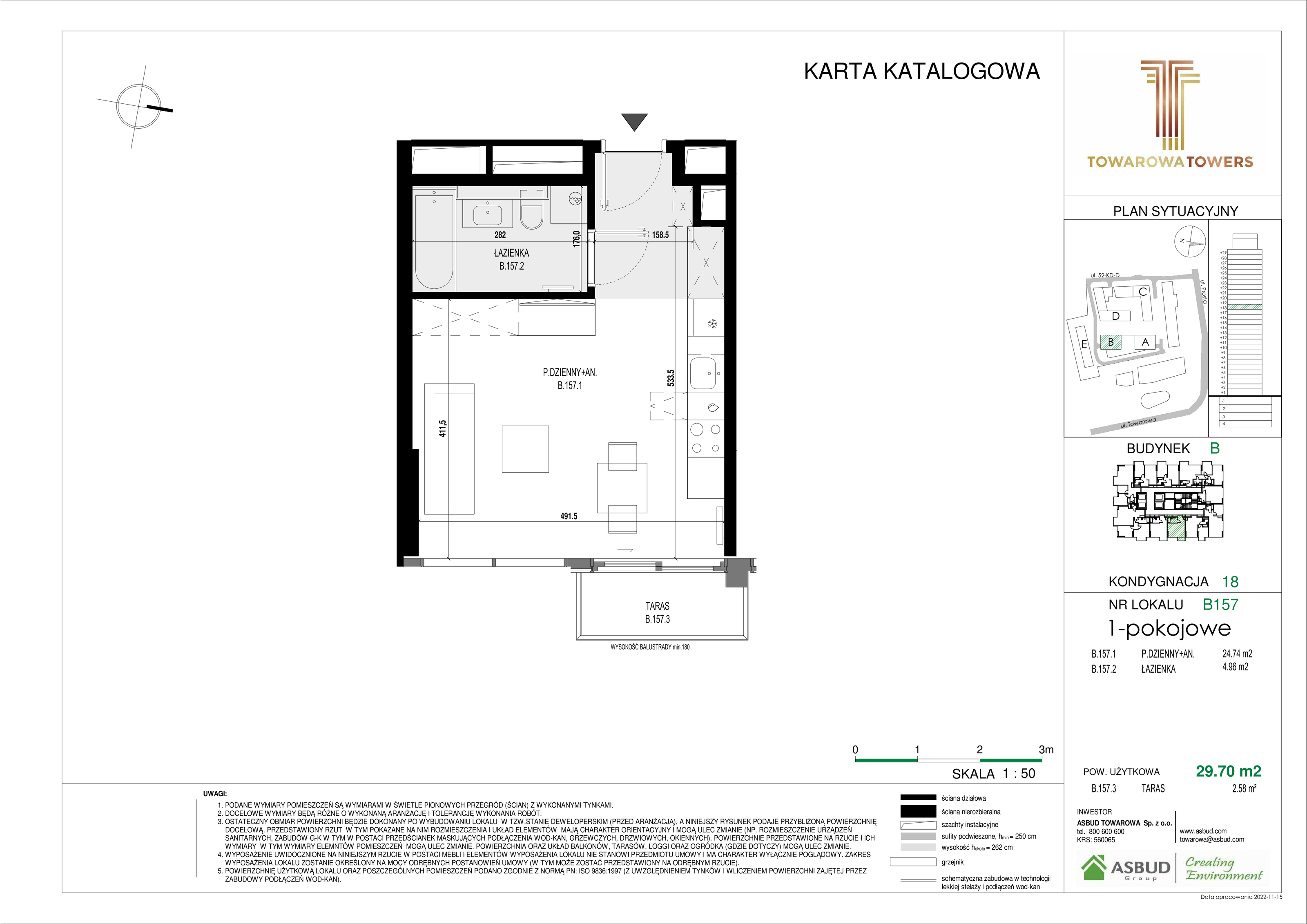 Apartament 29,70 m², piętro 18, oferta nr B.157, Towarowa Towers, Warszawa, Wola, Czyste, ul. Towarowa-idx