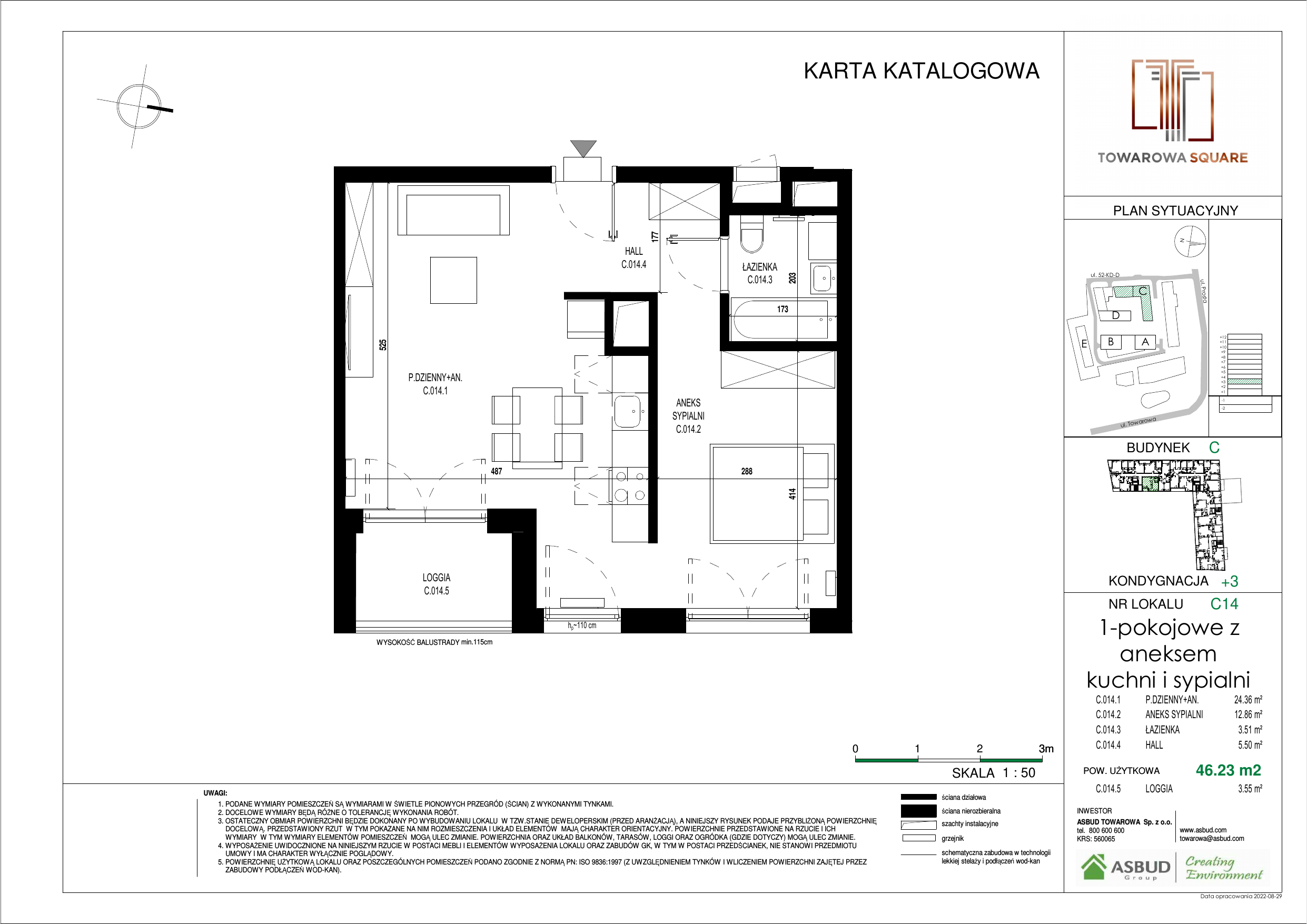 Apartament 46,23 m², piętro 2, oferta nr C.014, Towarowa Square, Warszawa, Wola, Czyste, ul. Towarowa-idx