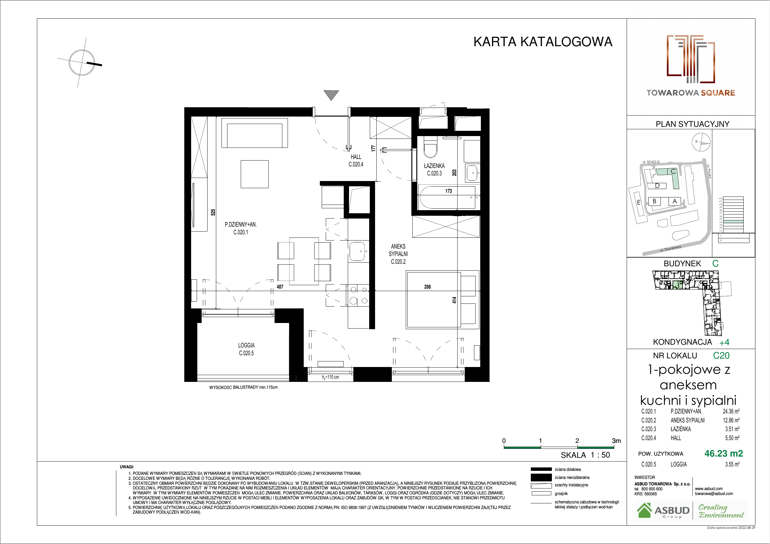 Apartament 46,23 m², piętro 3, oferta nr C.020, Towarowa Square, Warszawa, Wola, Czyste, ul. Towarowa-idx