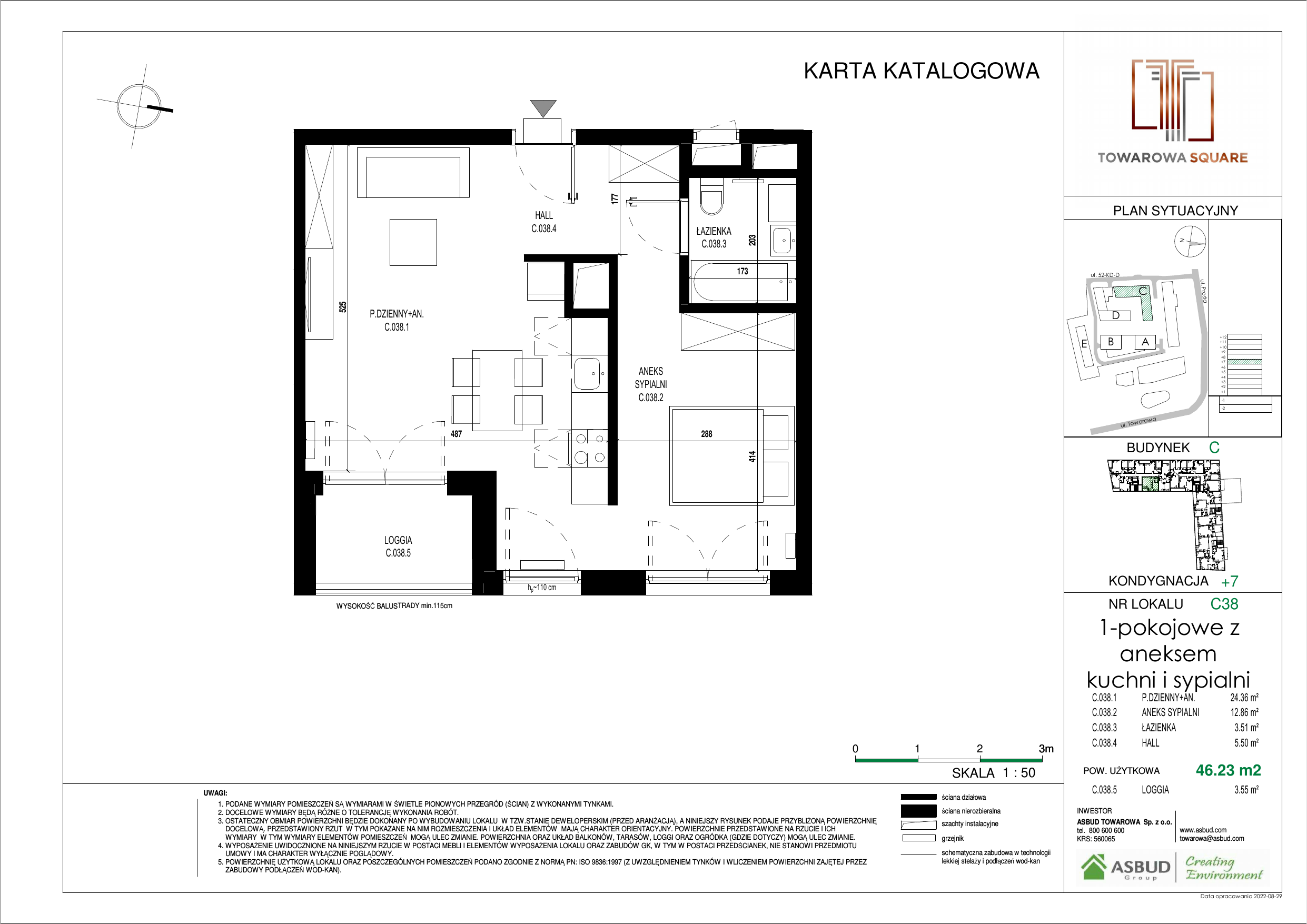 Apartament 46,23 m², piętro 6, oferta nr C.038, Towarowa Square, Warszawa, Wola, Czyste, ul. Towarowa-idx