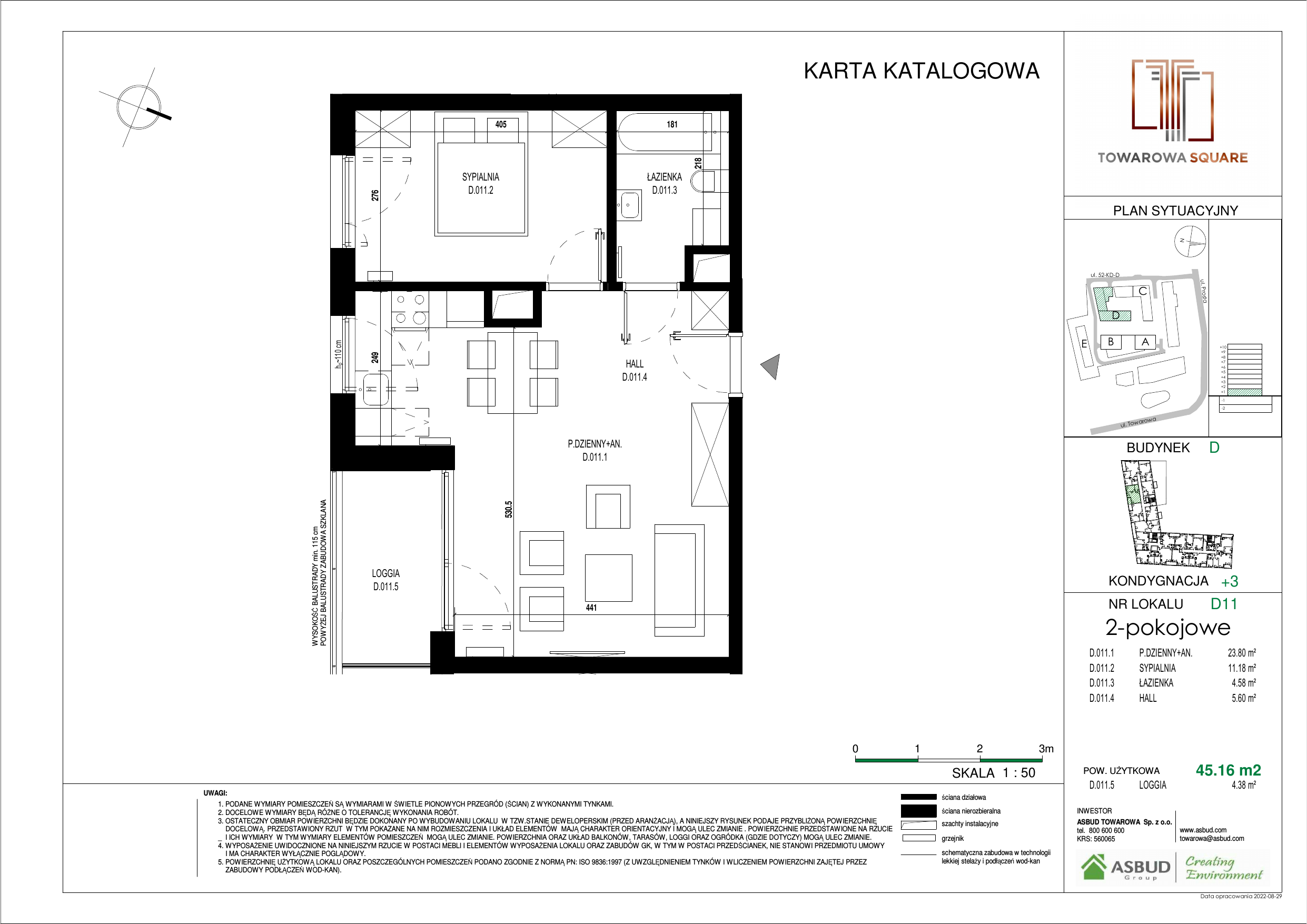 Apartament 45,16 m², piętro 2, oferta nr D.011, Towarowa Square, Warszawa, Wola, Czyste, ul. Towarowa-idx