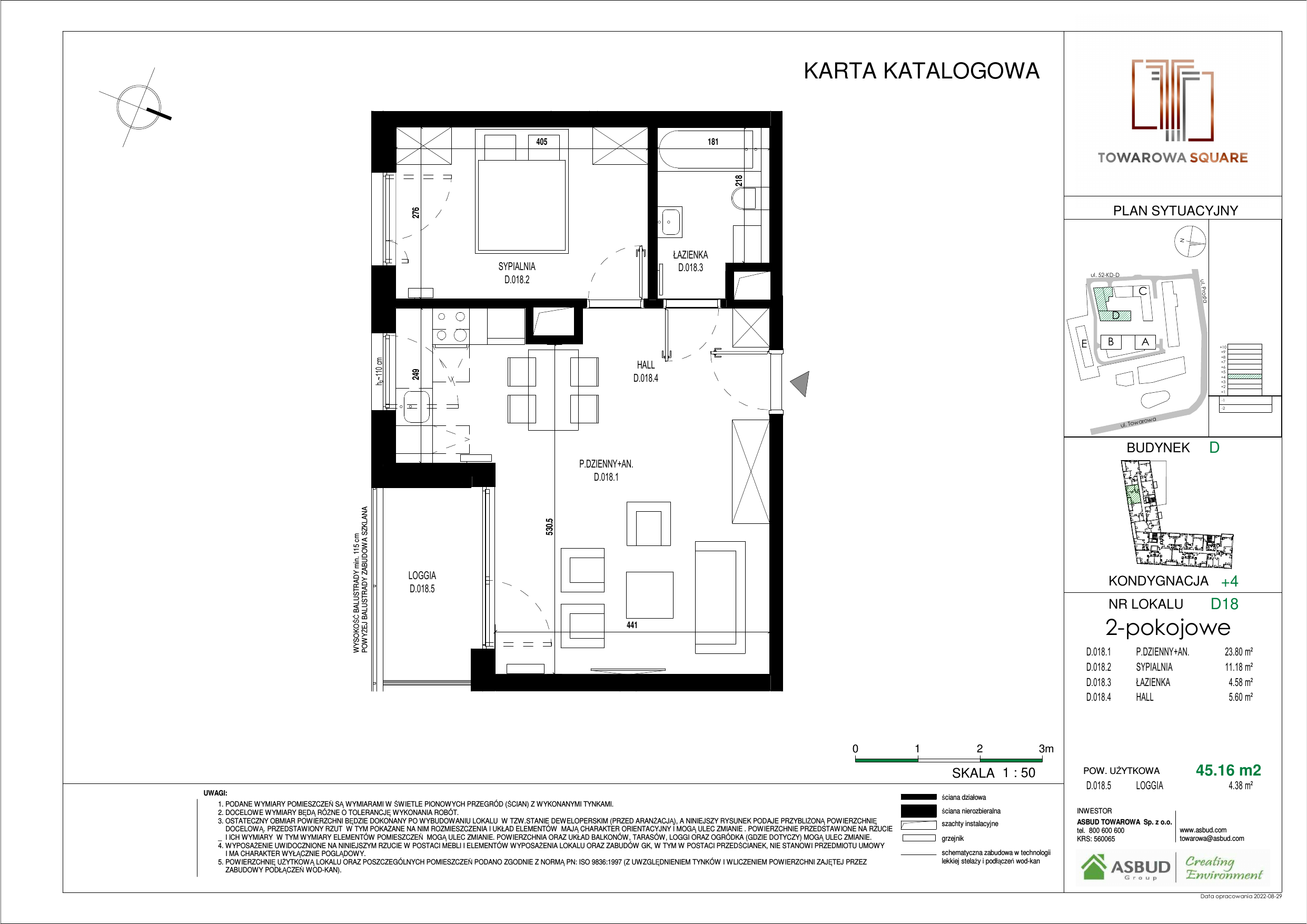 Apartament 45,16 m², piętro 3, oferta nr D.018, Towarowa Square, Warszawa, Wola, Czyste, ul. Towarowa-idx