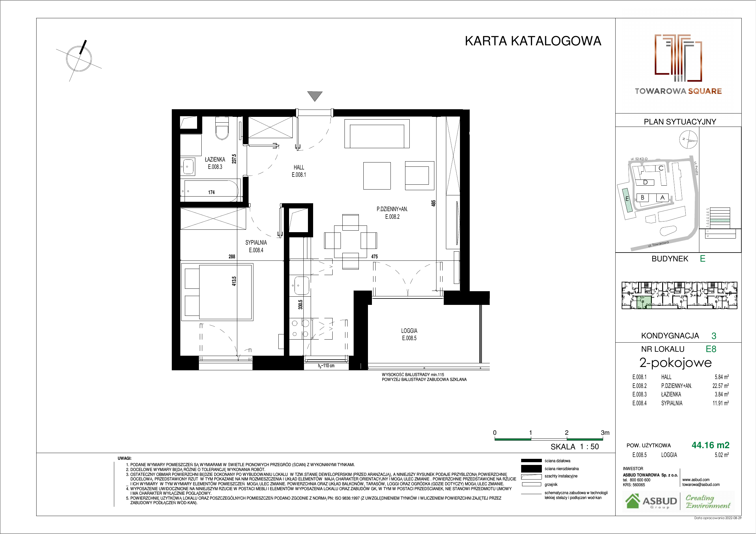 Apartament 44,16 m², piętro 2, oferta nr E.008, Towarowa Square, Warszawa, Wola, Czyste, ul. Towarowa-idx