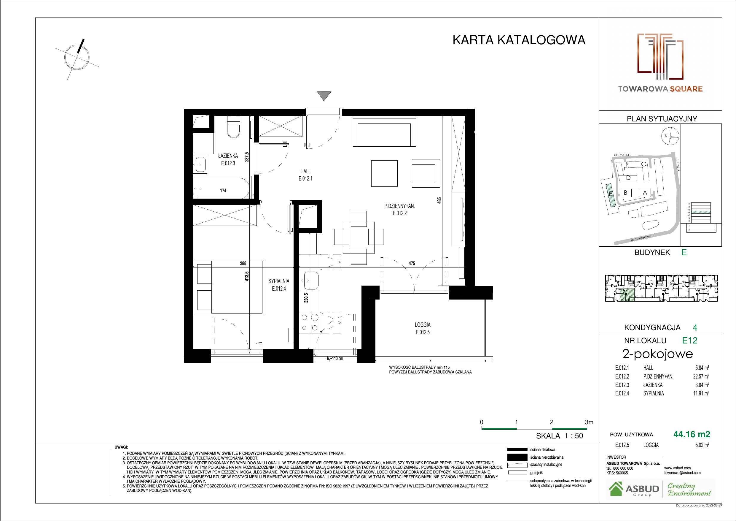 Apartament 44,16 m², piętro 3, oferta nr E.012, Towarowa Square, Warszawa, Wola, Czyste, ul. Towarowa-idx