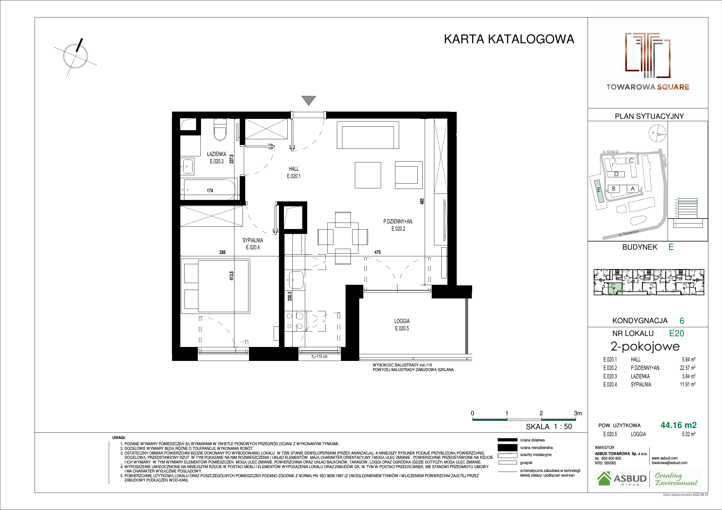 Apartament 44,16 m², piętro 5, oferta nr E.020, Towarowa Square, Warszawa, Wola, Czyste, ul. Towarowa-idx