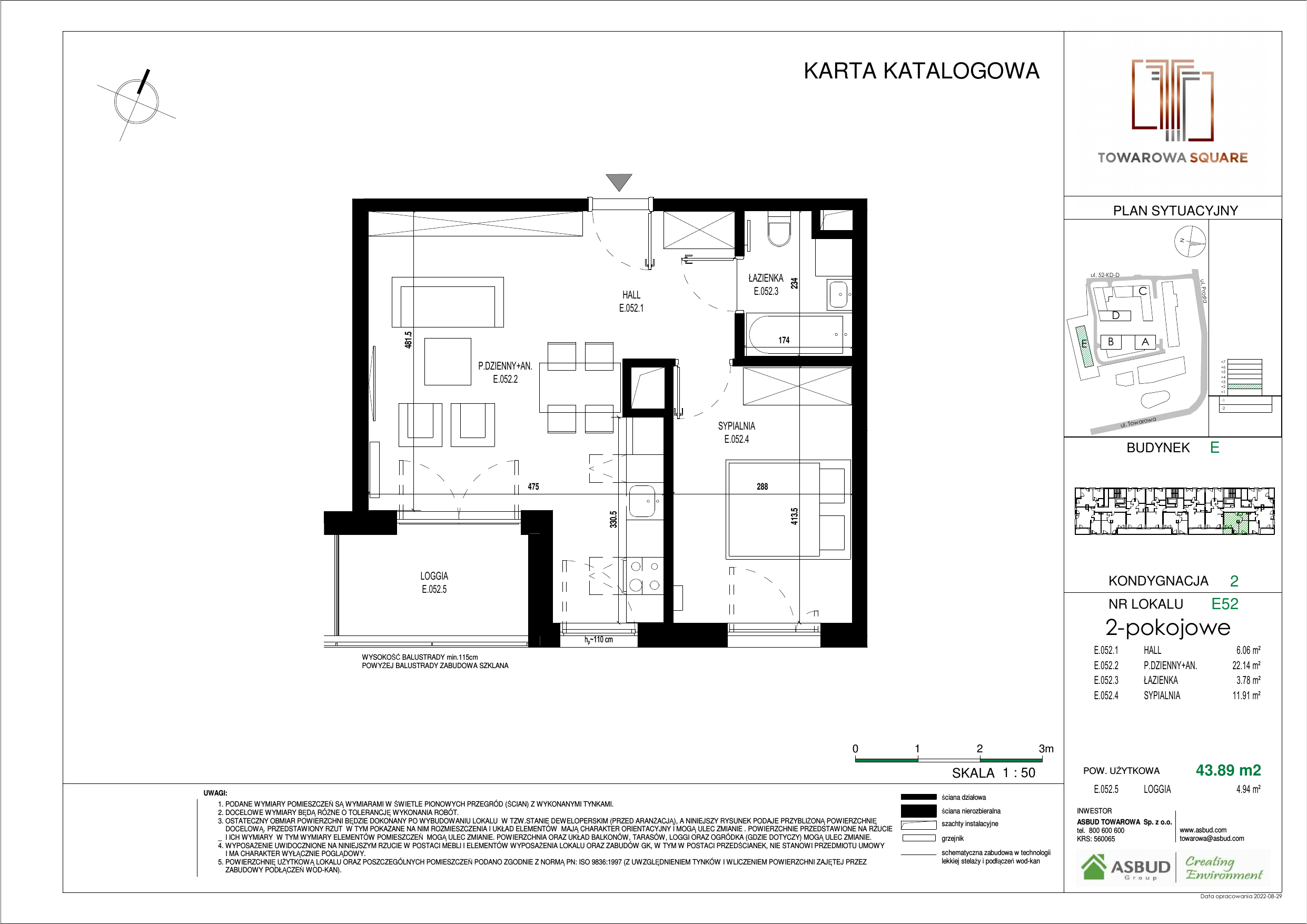 Apartament 43,89 m², piętro 1, oferta nr E.052, Towarowa Square, Warszawa, Wola, Czyste, ul. Towarowa-idx